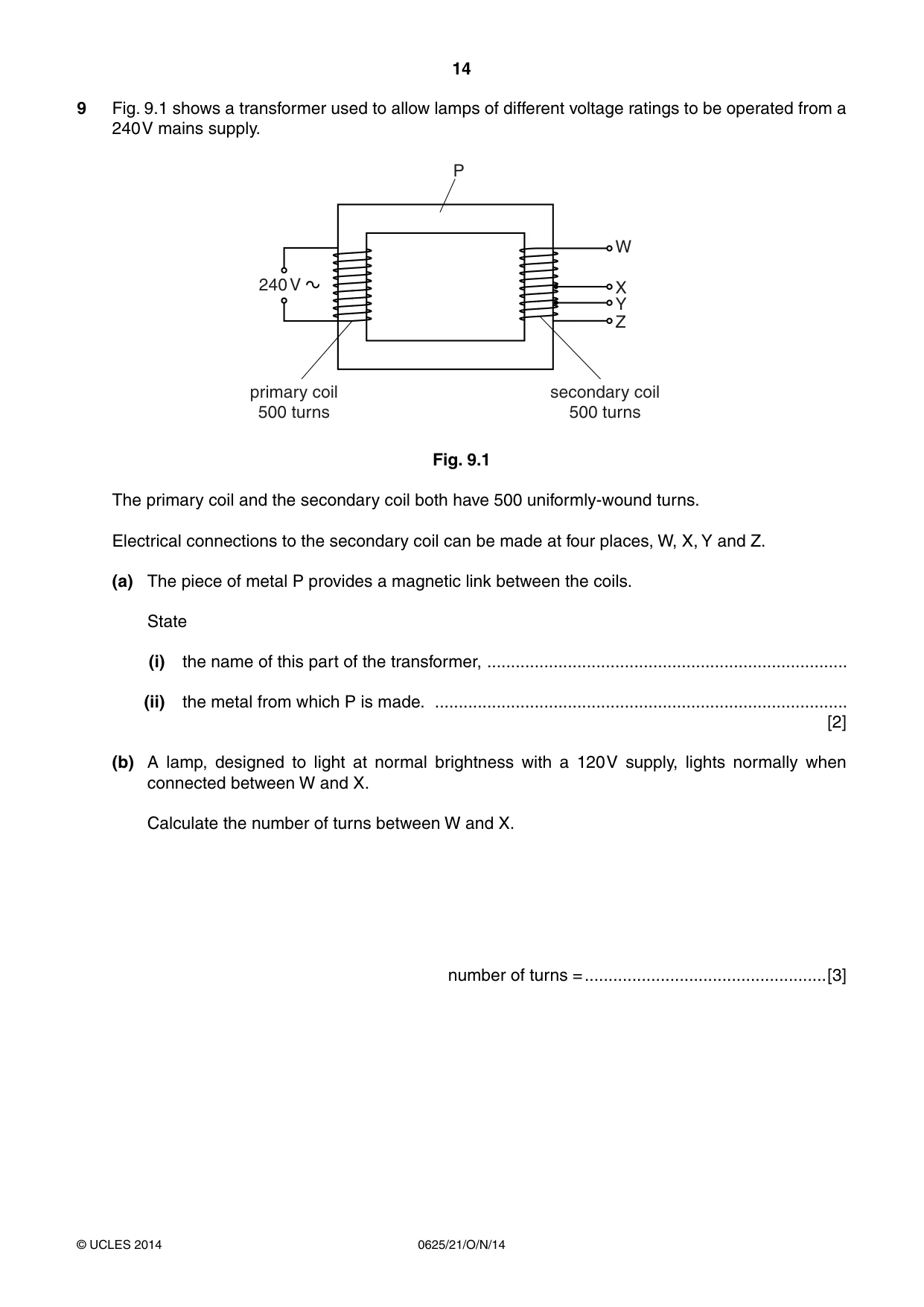 Cambridge IGCSE Physics 0625 2014 Oct/Nov Paper 2 · Variant 1 question paper, page 14 of 20