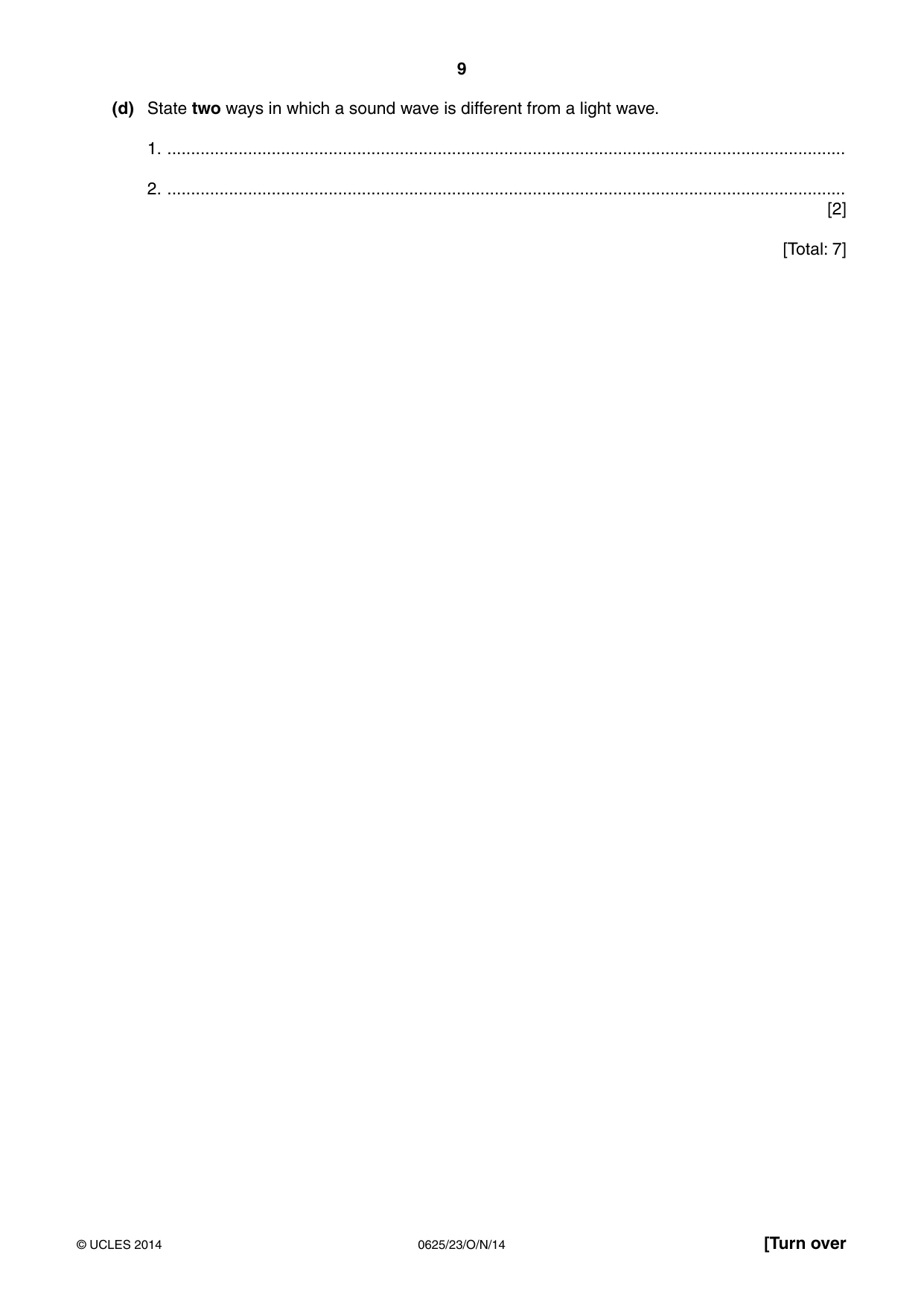 Cambridge IGCSE Physics 0625 2014 Oct/Nov Paper 2 · Variant 3 question paper, page 9 of 20