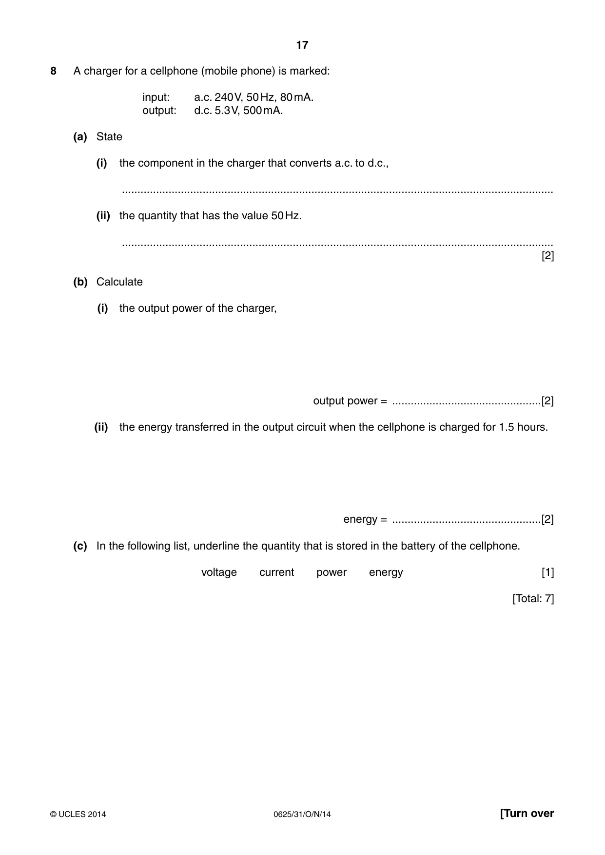 Cambridge IGCSE Physics 0625 2014 Oct/Nov Paper 3 · Variant 1 question paper, page 17 of 20