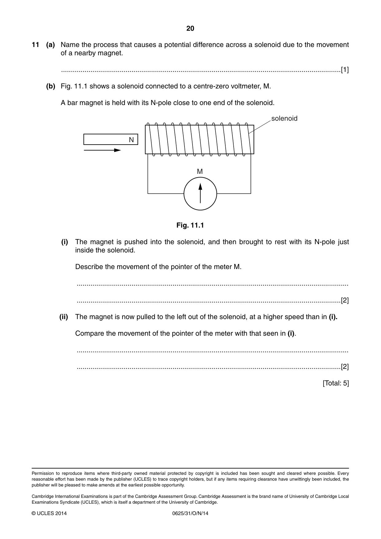 Cambridge IGCSE Physics 0625 2014 Oct/Nov Paper 3 · Variant 1 question paper, page 20 of 20