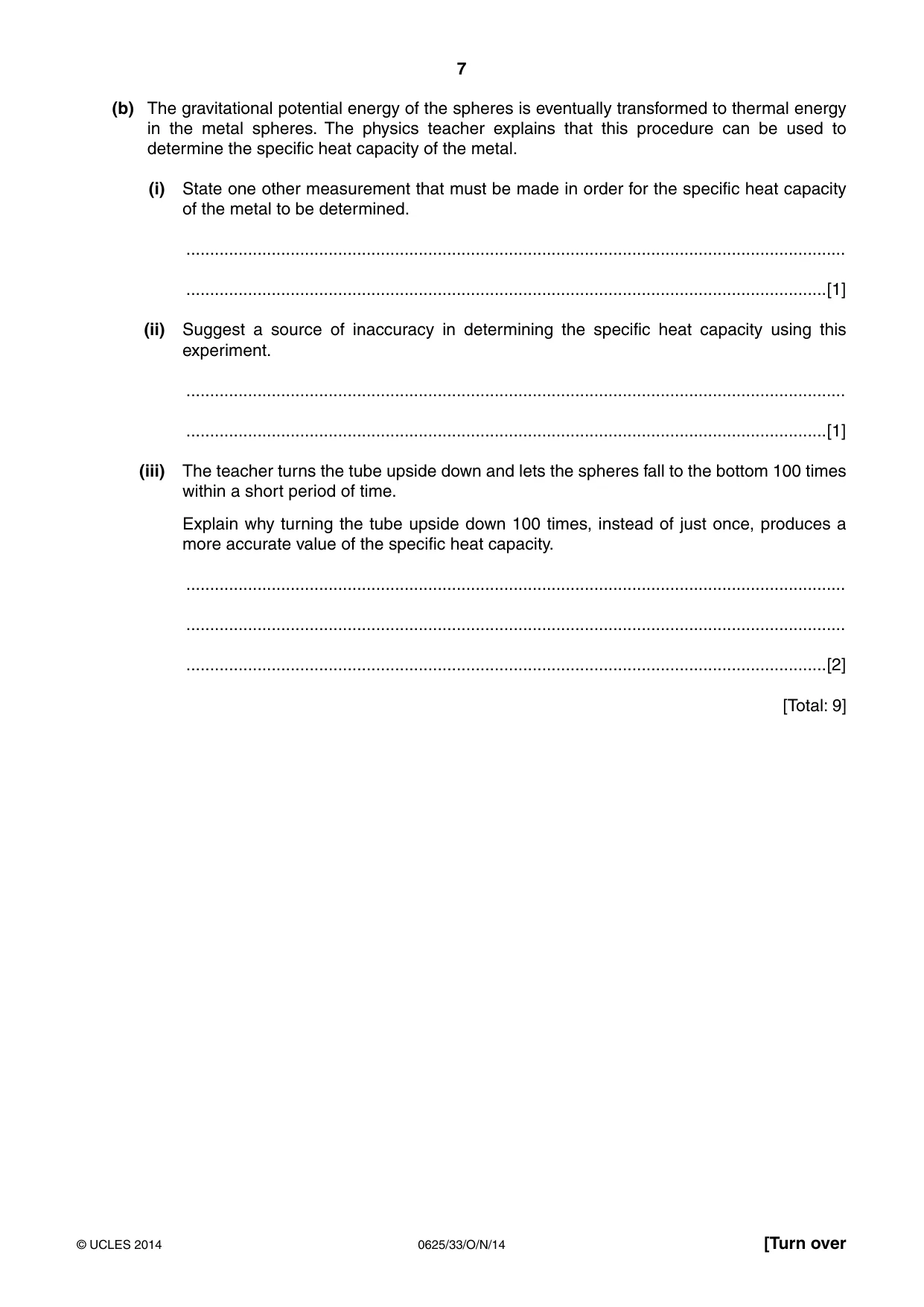 Cambridge IGCSE Physics 0625 2014 Oct/Nov Paper 3 · Variant 3 question paper, page 7 of 20