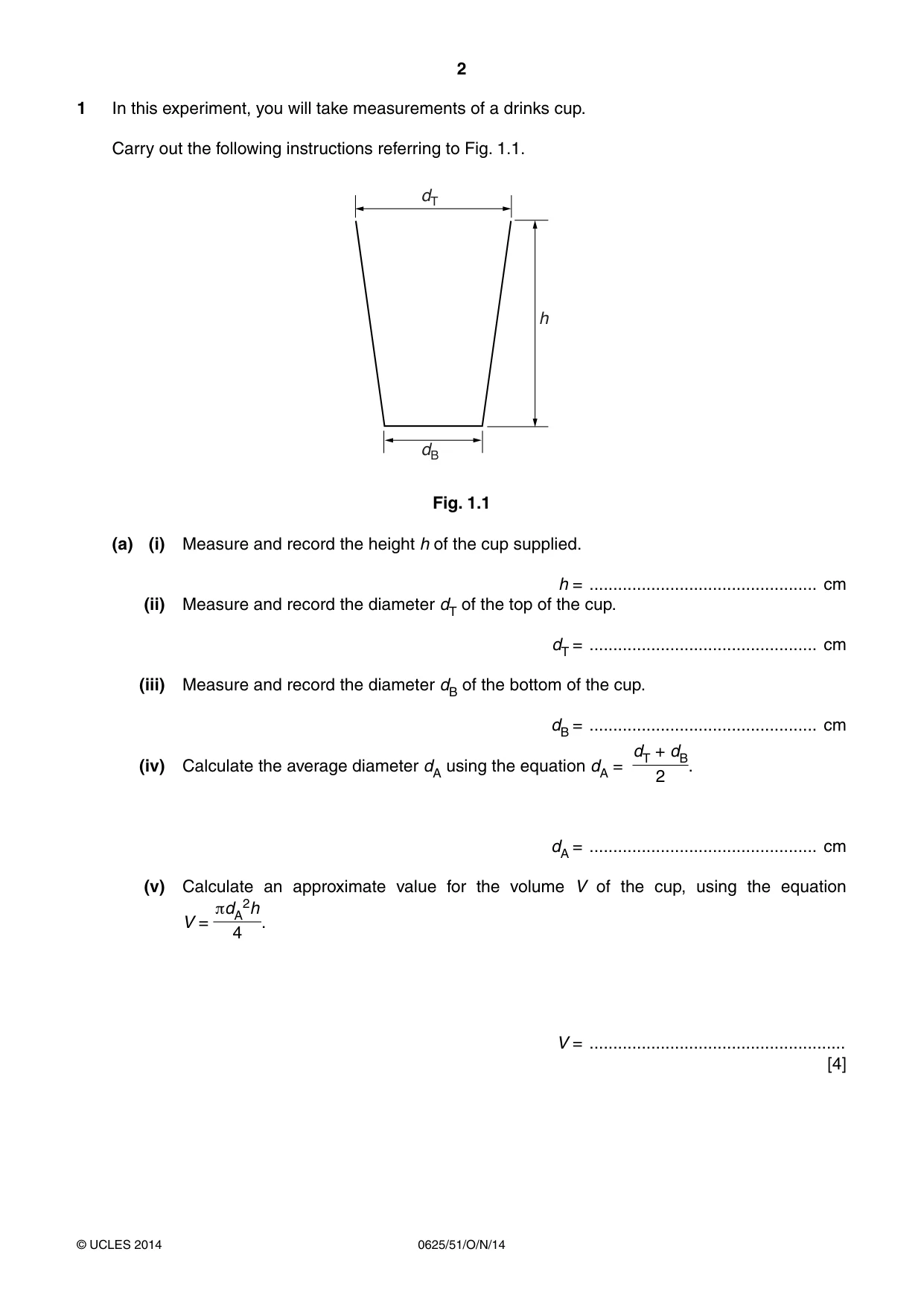 Cambridge IGCSE Physics 0625 2014 Oct/Nov Paper 5 · Variant 1 question paper, page 2 of 12
