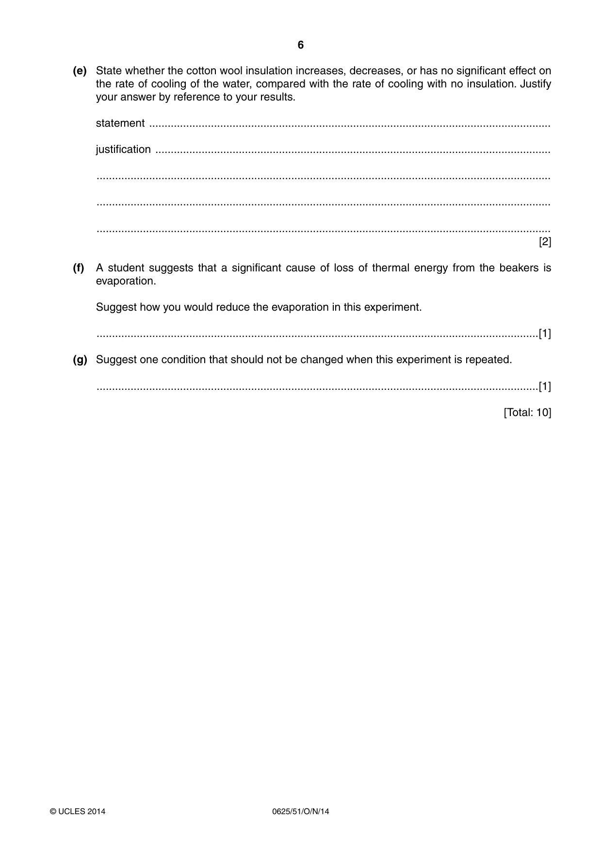 Cambridge IGCSE Physics 0625 2014 Oct/Nov Paper 5 · Variant 1 question paper, page 6 of 12