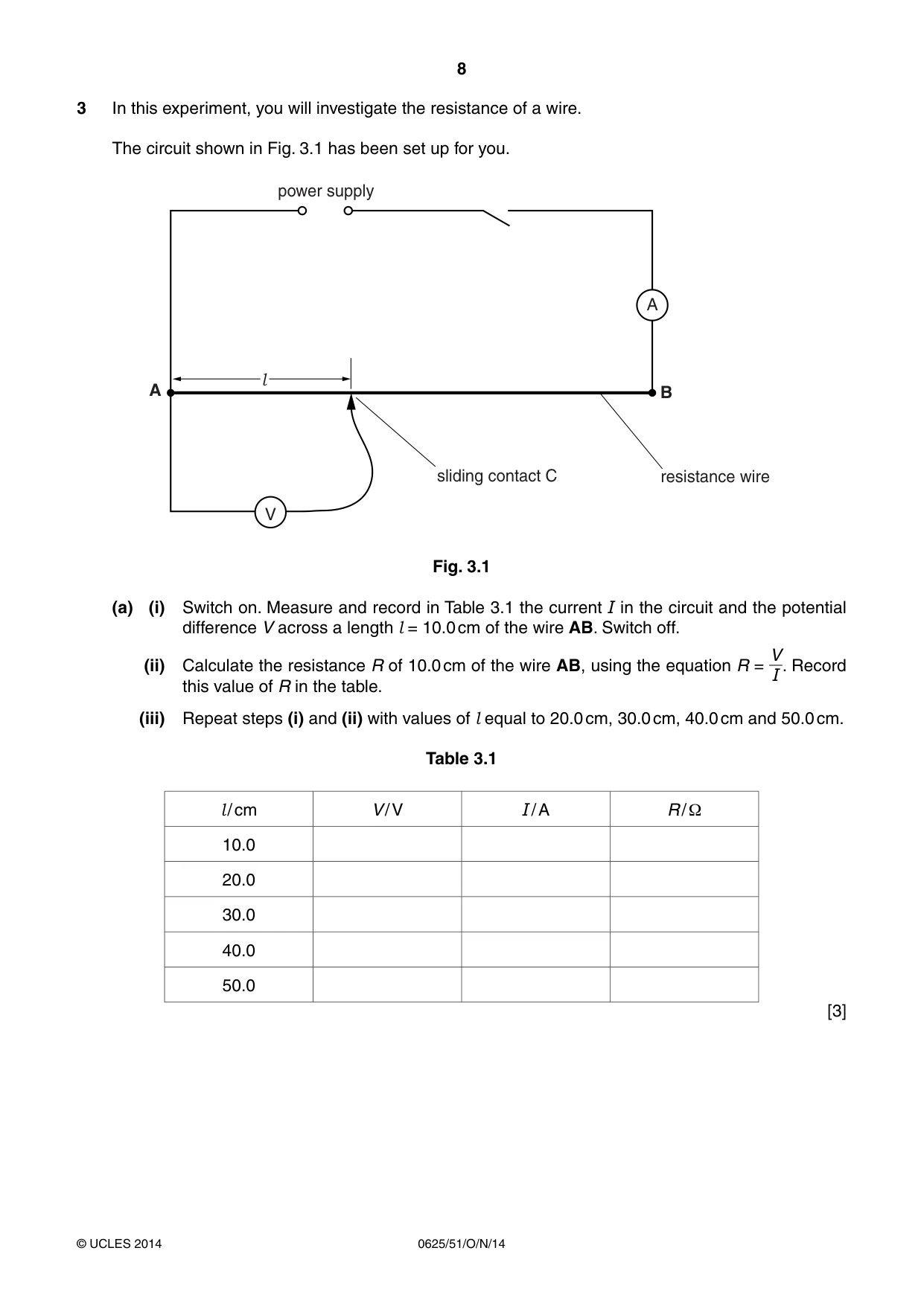 Cambridge IGCSE Physics 0625 2014 Oct/Nov Paper 5 · Variant 1 question paper, page 8 of 12
