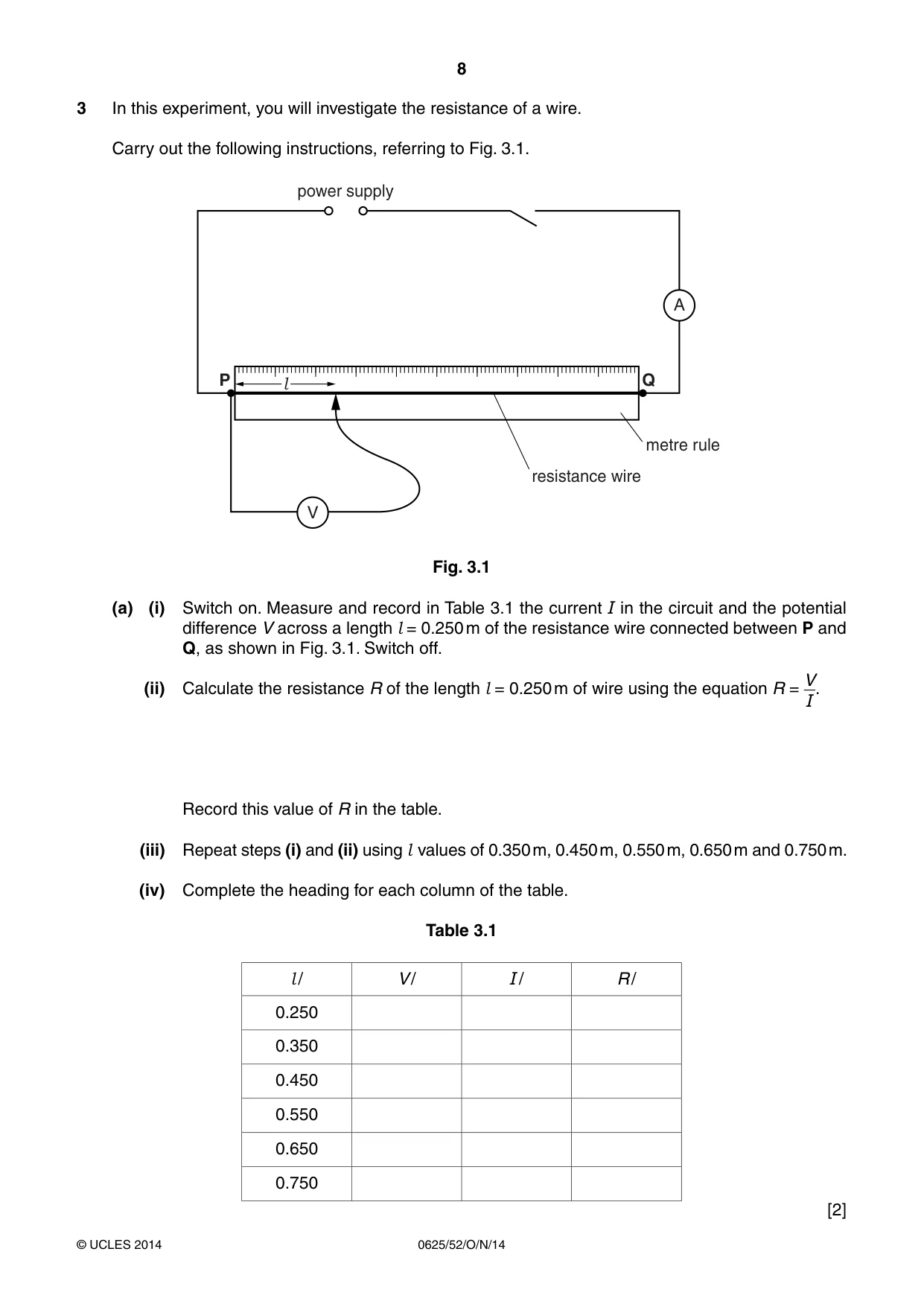 Cambridge IGCSE Physics 0625 2014 Oct/Nov Paper 5 · Variant 2 question paper, page 8 of 12