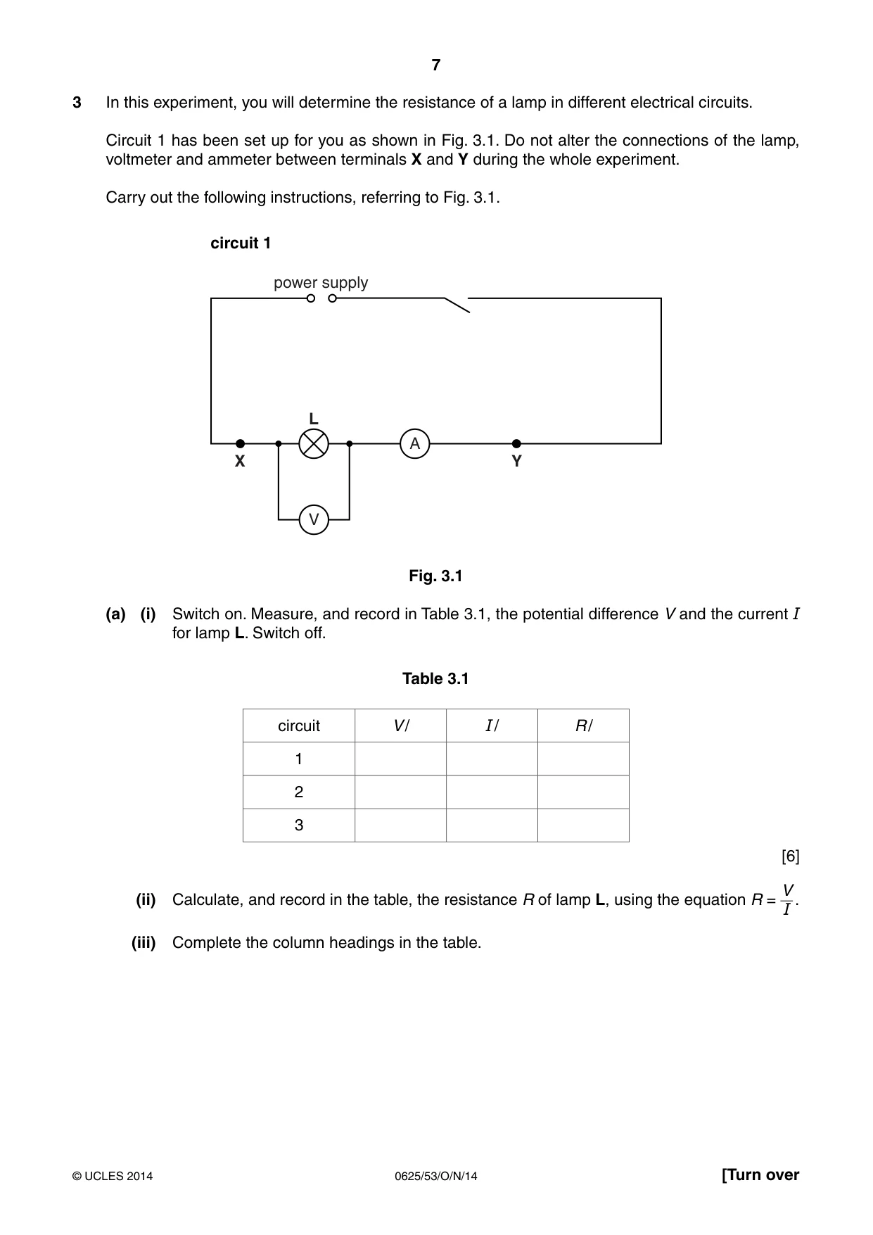 Cambridge IGCSE Physics 0625 2014 Oct/Nov Paper 5 · Variant 3 question paper, page 7 of 12