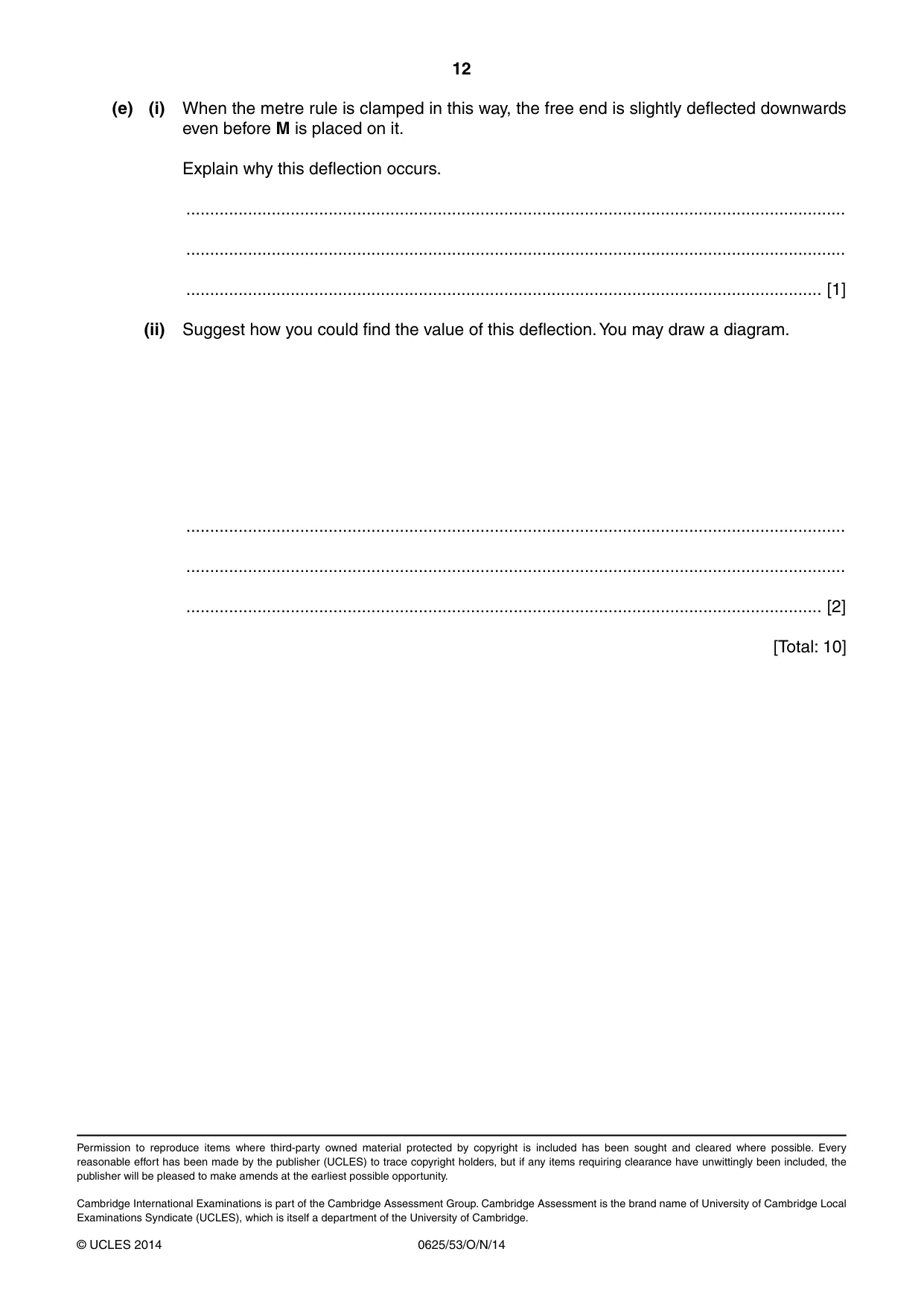 Cambridge IGCSE Physics 0625 2014 Oct/Nov Paper 5 · Variant 3 question paper, page 12 of 12