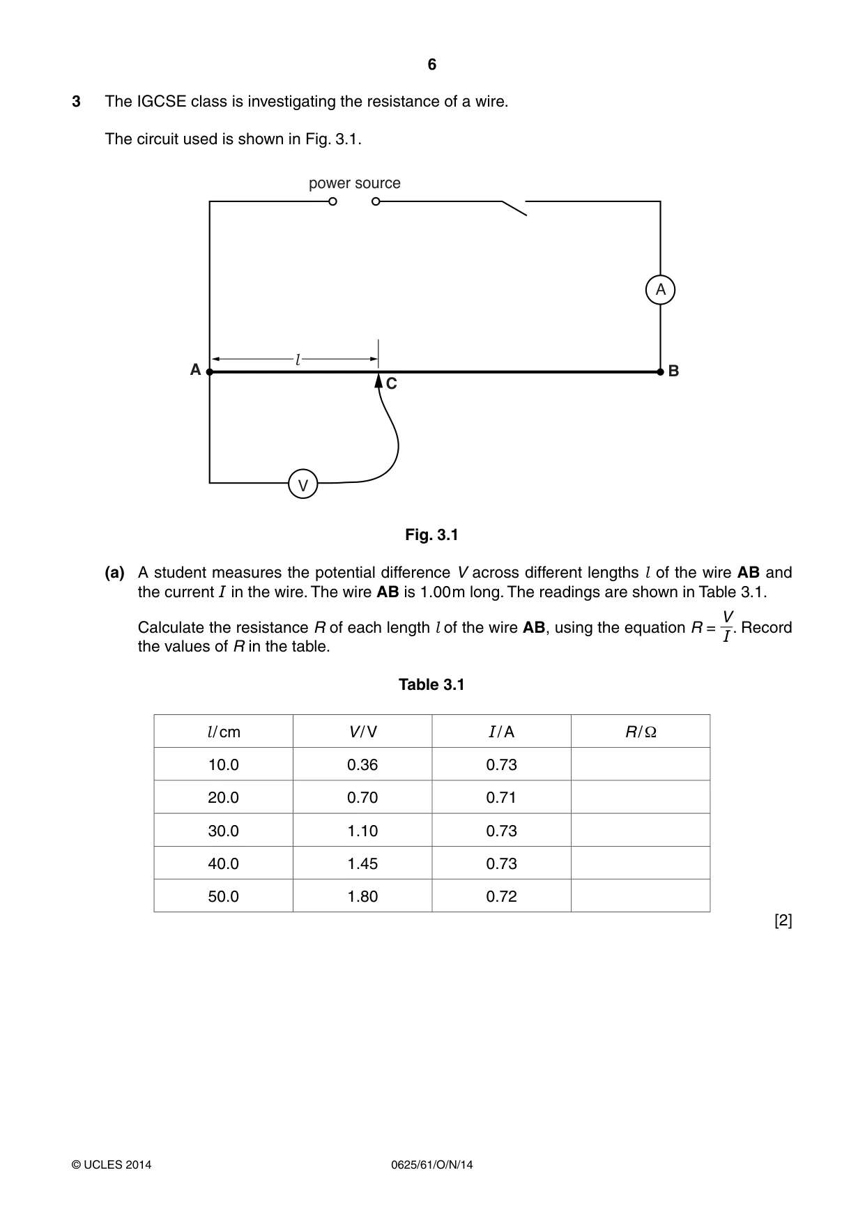 Cambridge IGCSE Physics 0625 2014 Oct/Nov Paper 6 · Variant 1 question paper, page 6 of 12