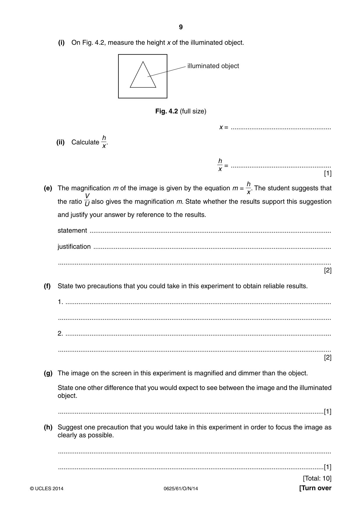 Cambridge IGCSE Physics 0625 2014 Oct/Nov Paper 6 · Variant 1 question paper, page 9 of 12