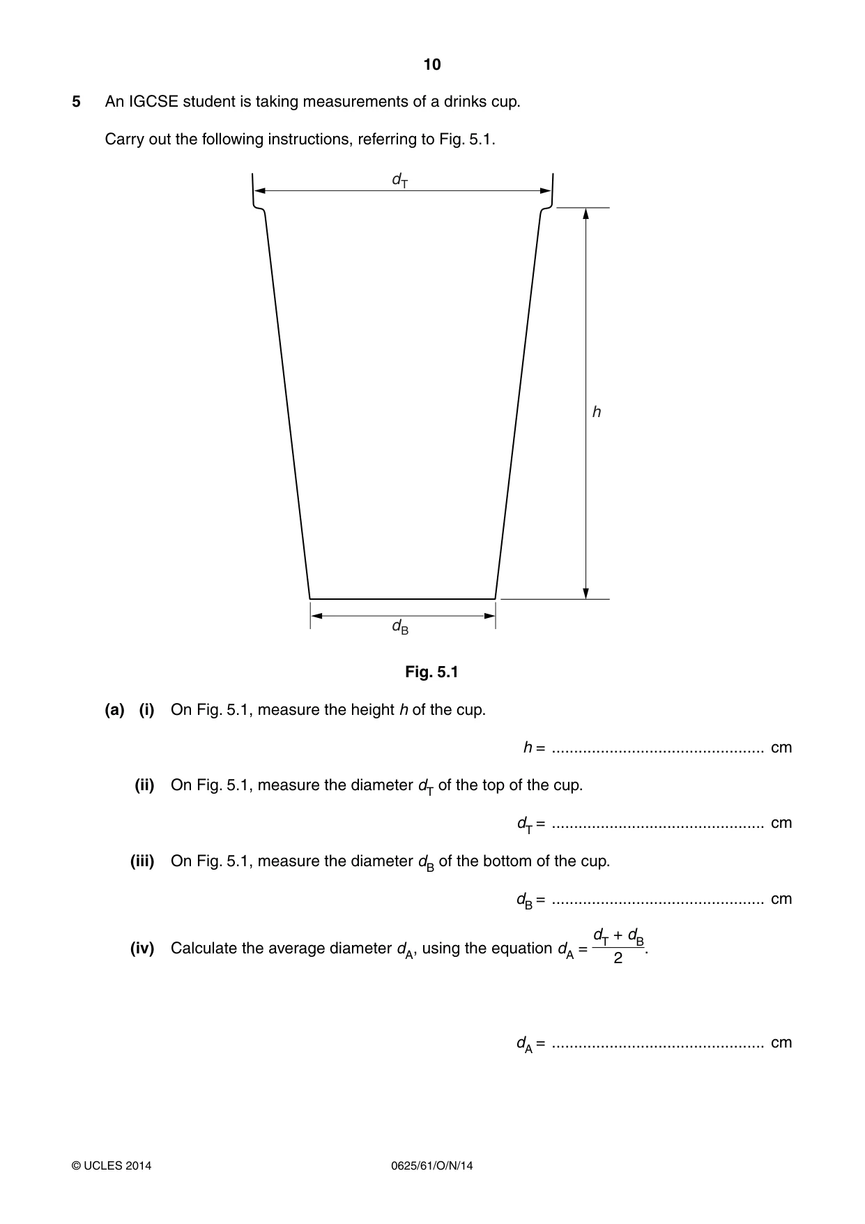 Cambridge IGCSE Physics 0625 2014 Oct/Nov Paper 6 · Variant 1 question paper, page 10 of 12