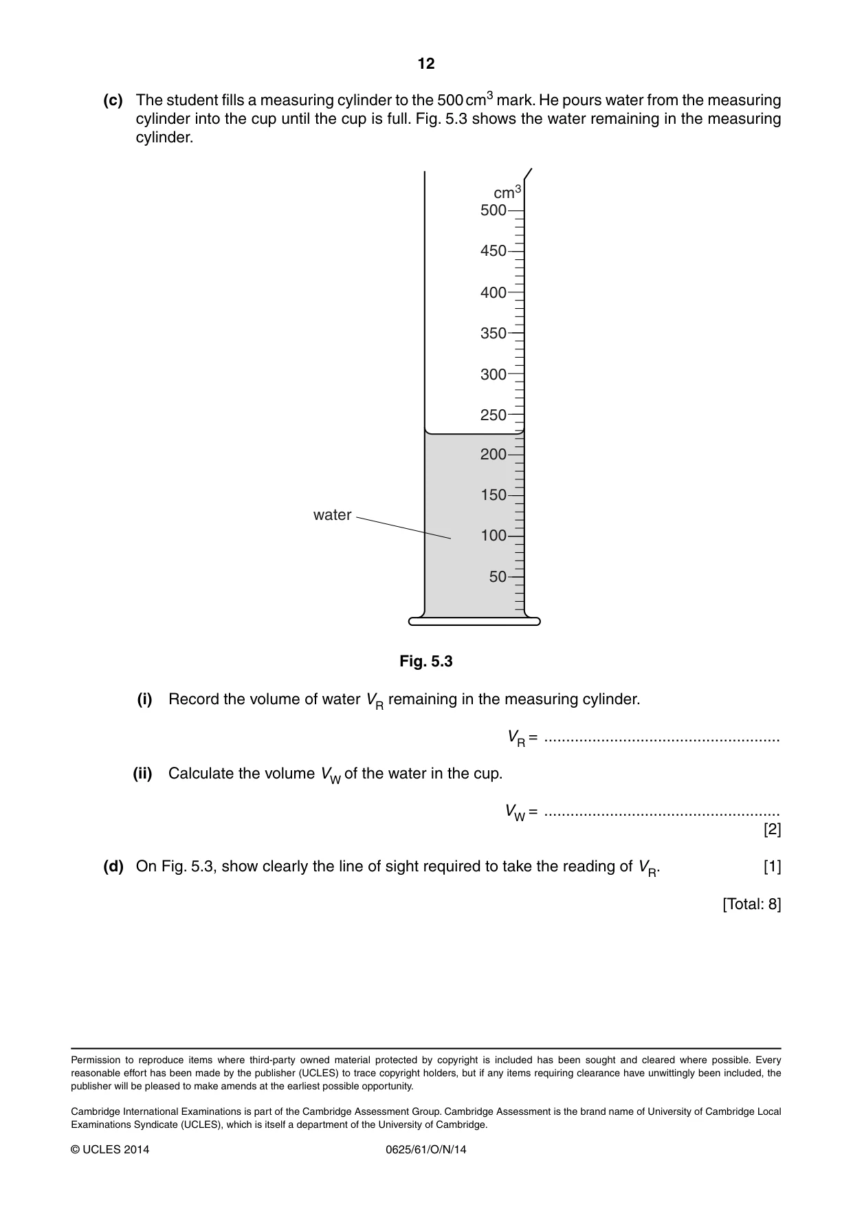 Cambridge IGCSE Physics 0625 2014 Oct/Nov Paper 6 · Variant 1 question paper, page 12 of 12