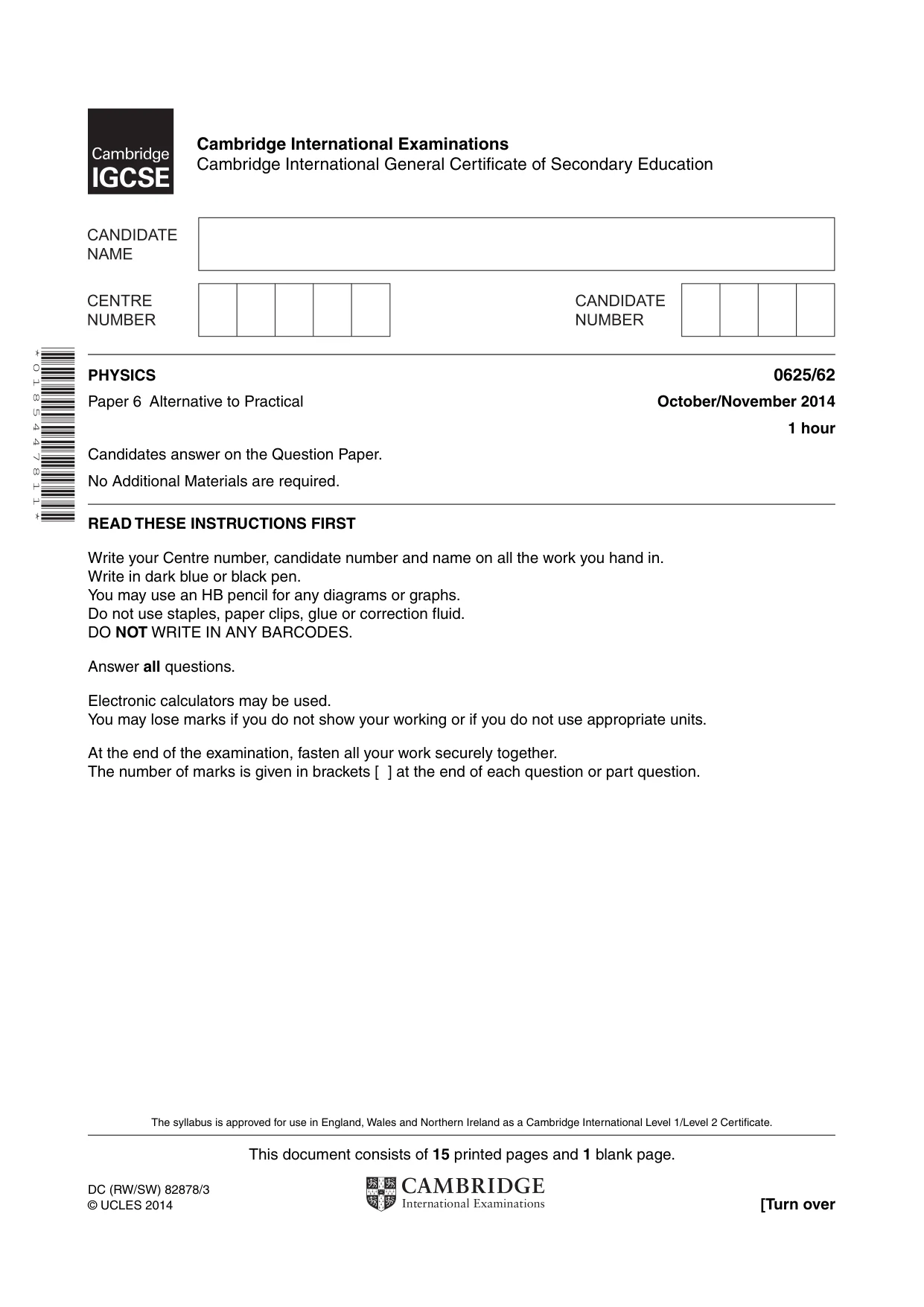 Cambridge IGCSE Physics 0625 2014 Oct/Nov Paper 6 · Variant 2 question paper, page 1 of 16