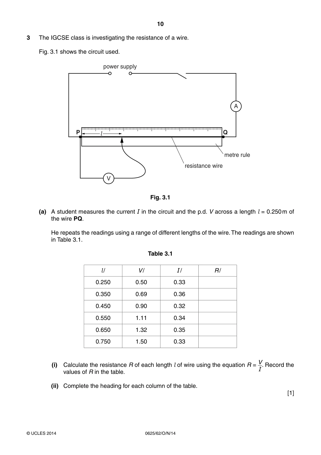 Cambridge IGCSE Physics 0625 2014 Oct/Nov Paper 6 · Variant 2 question paper, page 10 of 16