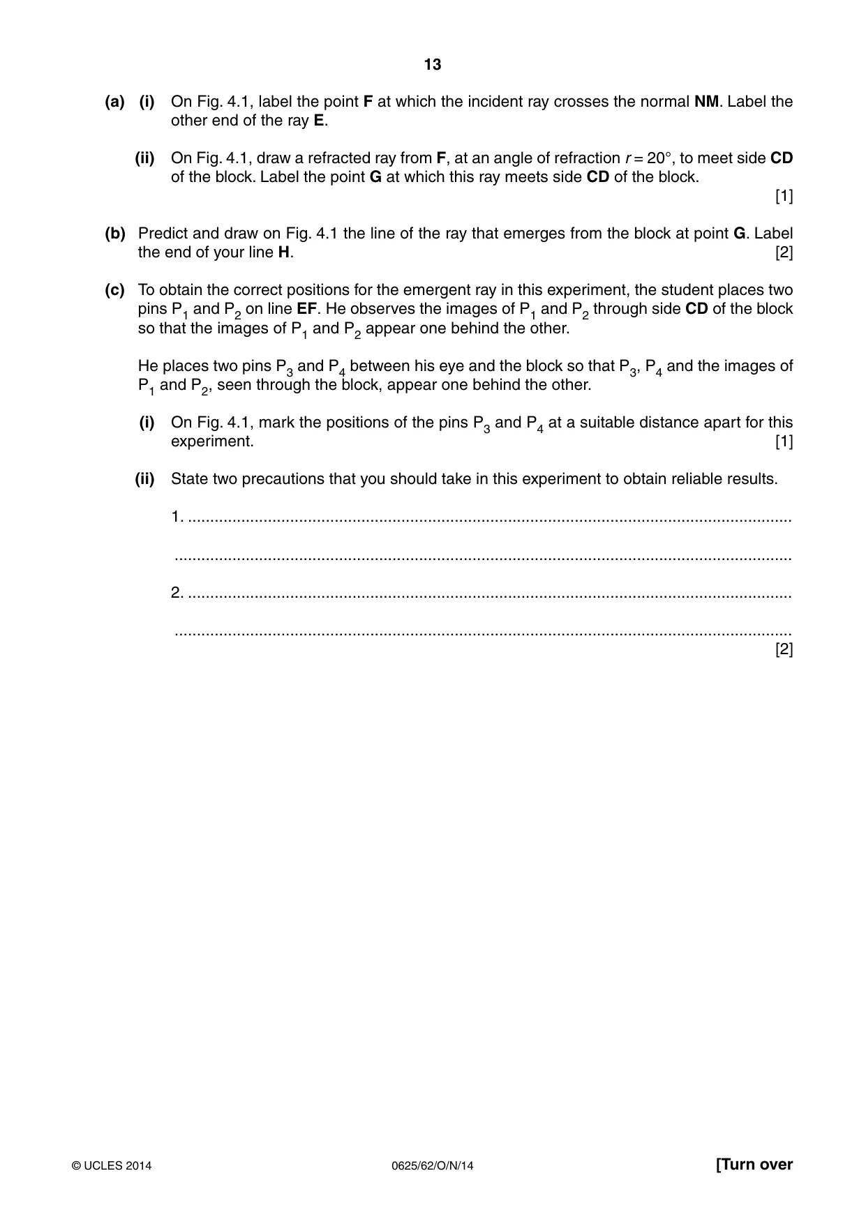 Cambridge IGCSE Physics 0625 2014 Oct/Nov Paper 6 · Variant 2 question paper, page 13 of 16