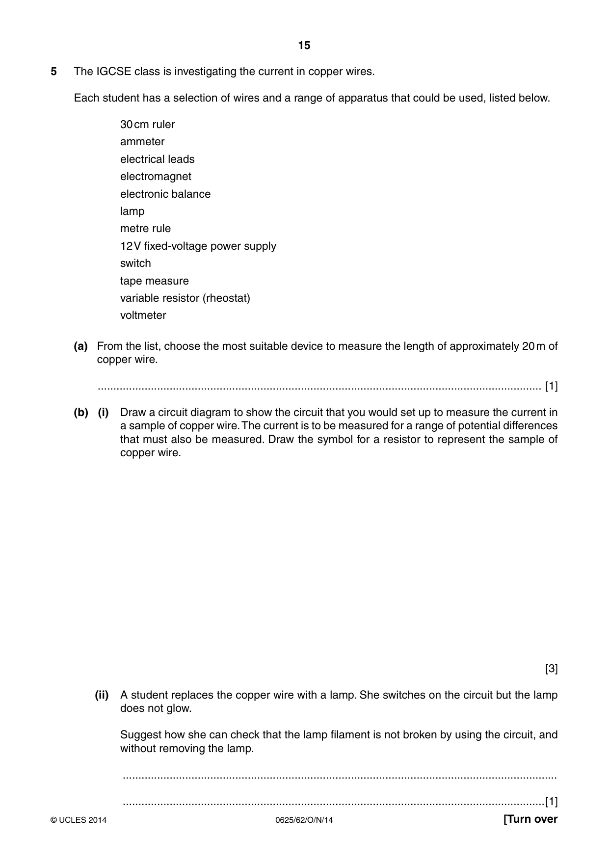 Cambridge IGCSE Physics 0625 2014 Oct/Nov Paper 6 · Variant 2 question paper, page 15 of 16