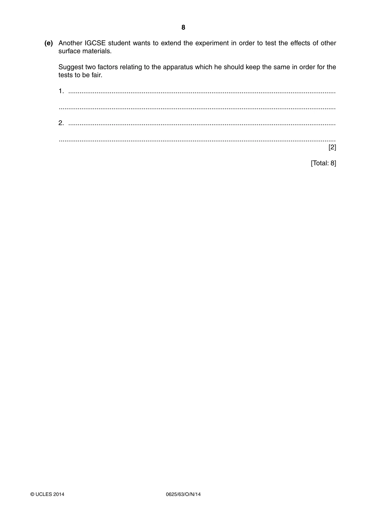Cambridge IGCSE Physics 0625 2014 Oct/Nov Paper 6 · Variant 3 question paper, page 8 of 16