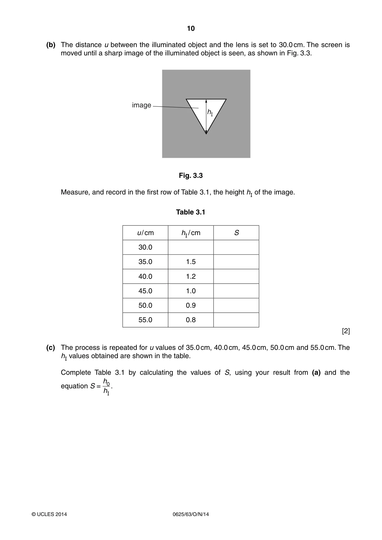 Cambridge IGCSE Physics 0625 2014 Oct/Nov Paper 6 · Variant 3 question paper, page 10 of 16