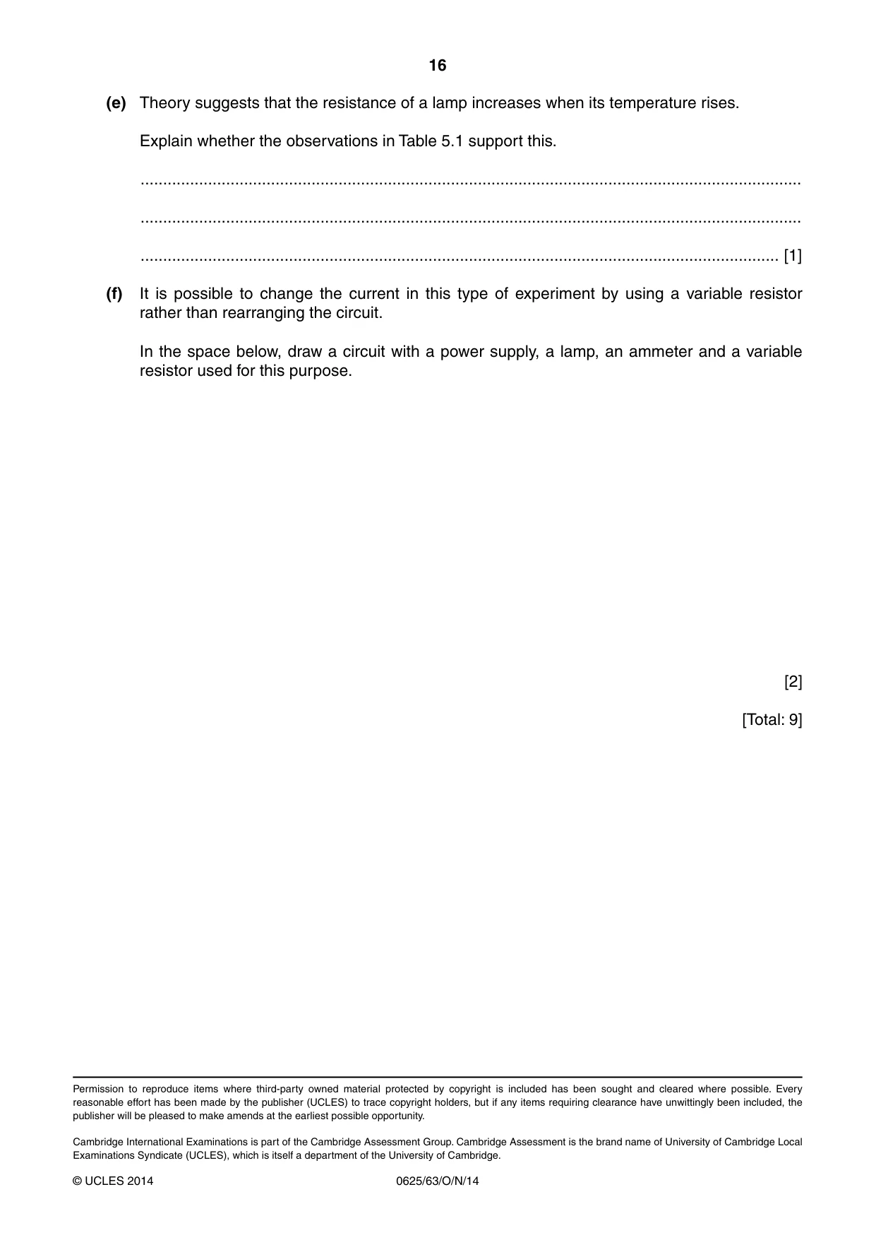 Cambridge IGCSE Physics 0625 2014 Oct/Nov Paper 6 · Variant 3 question paper, page 16 of 16