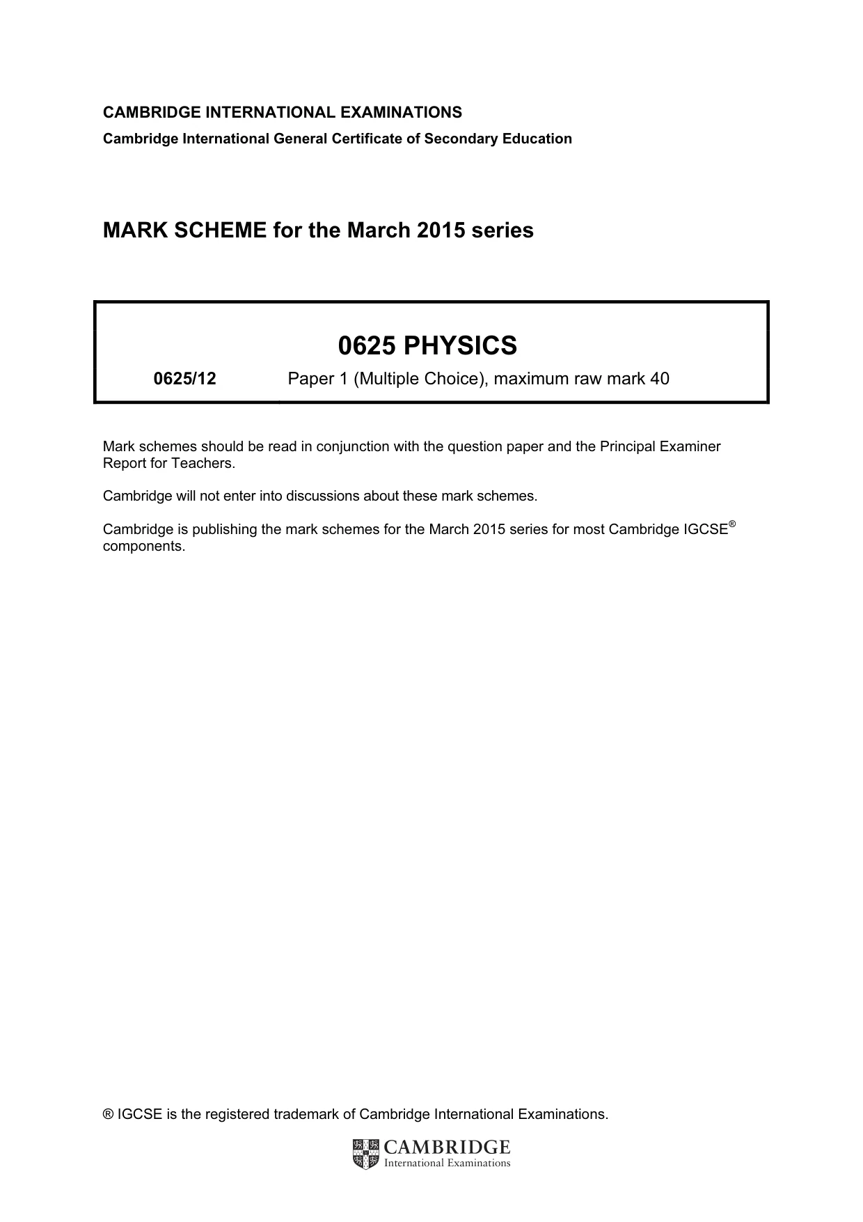 Mark scheme, page 1 of 2