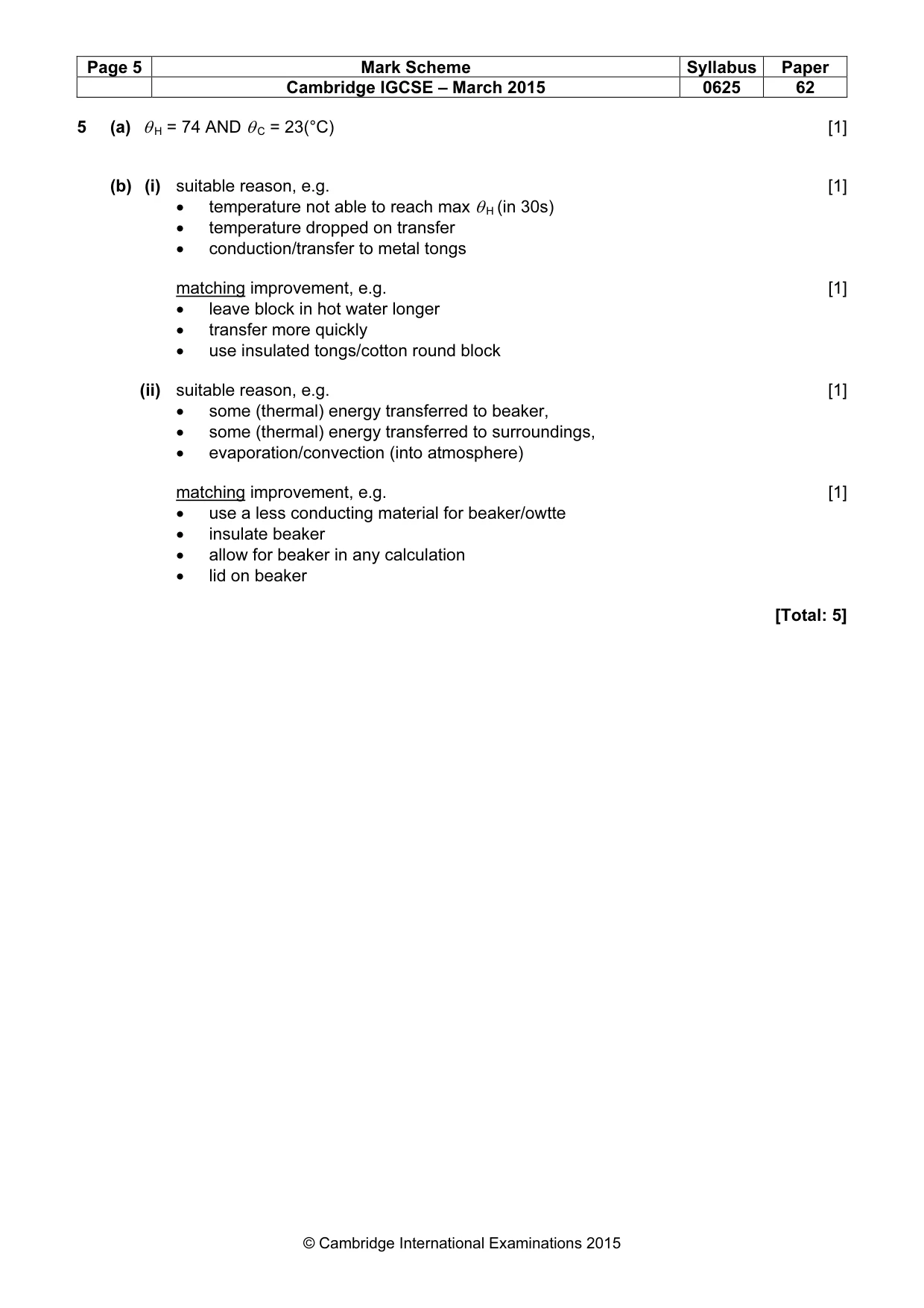 Mark scheme, page 5 of 5