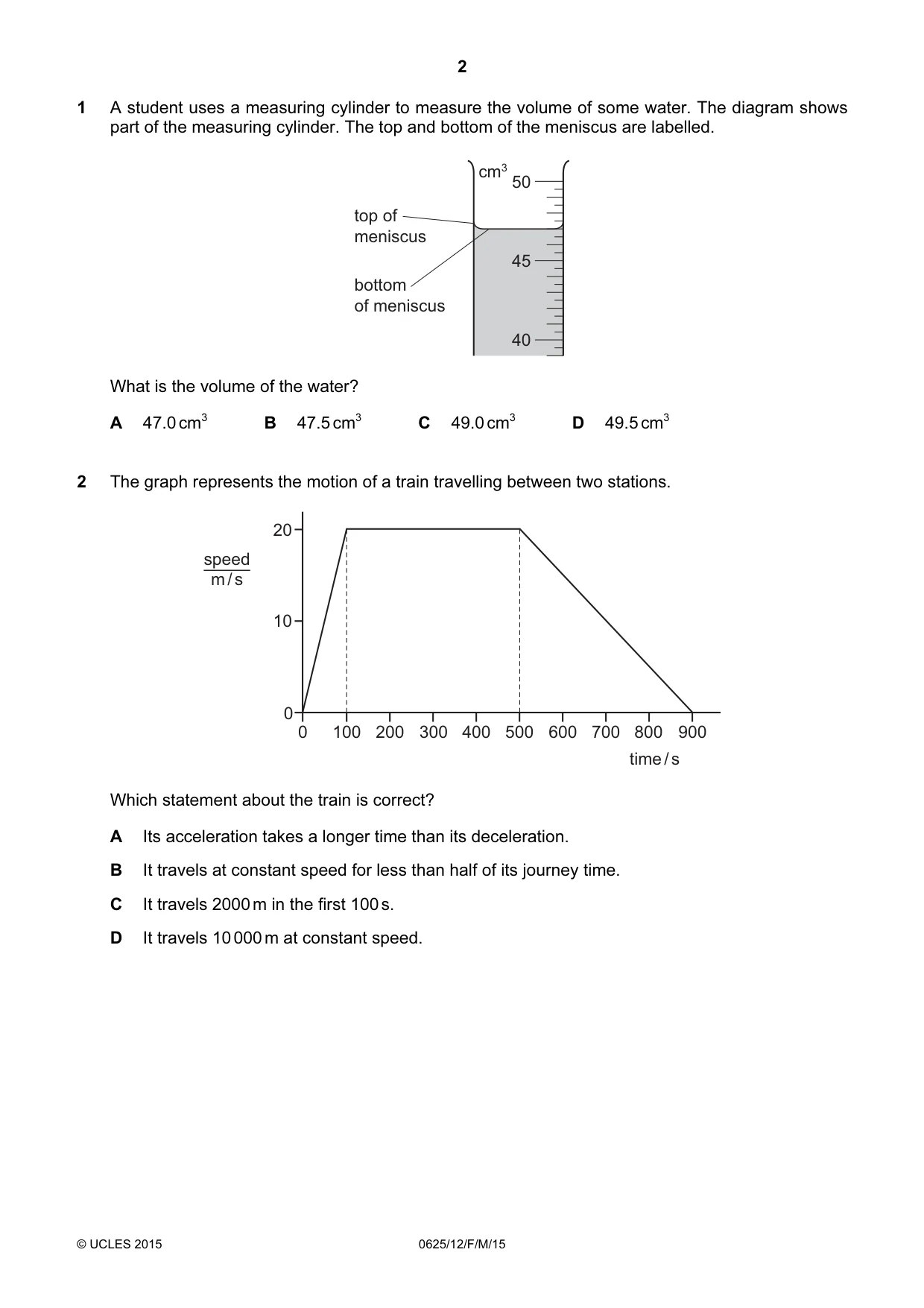 Cambridge IGCSE Physics 0625 2015 Feb/March Paper 1 · Variant 2 question paper, page 2 of 20