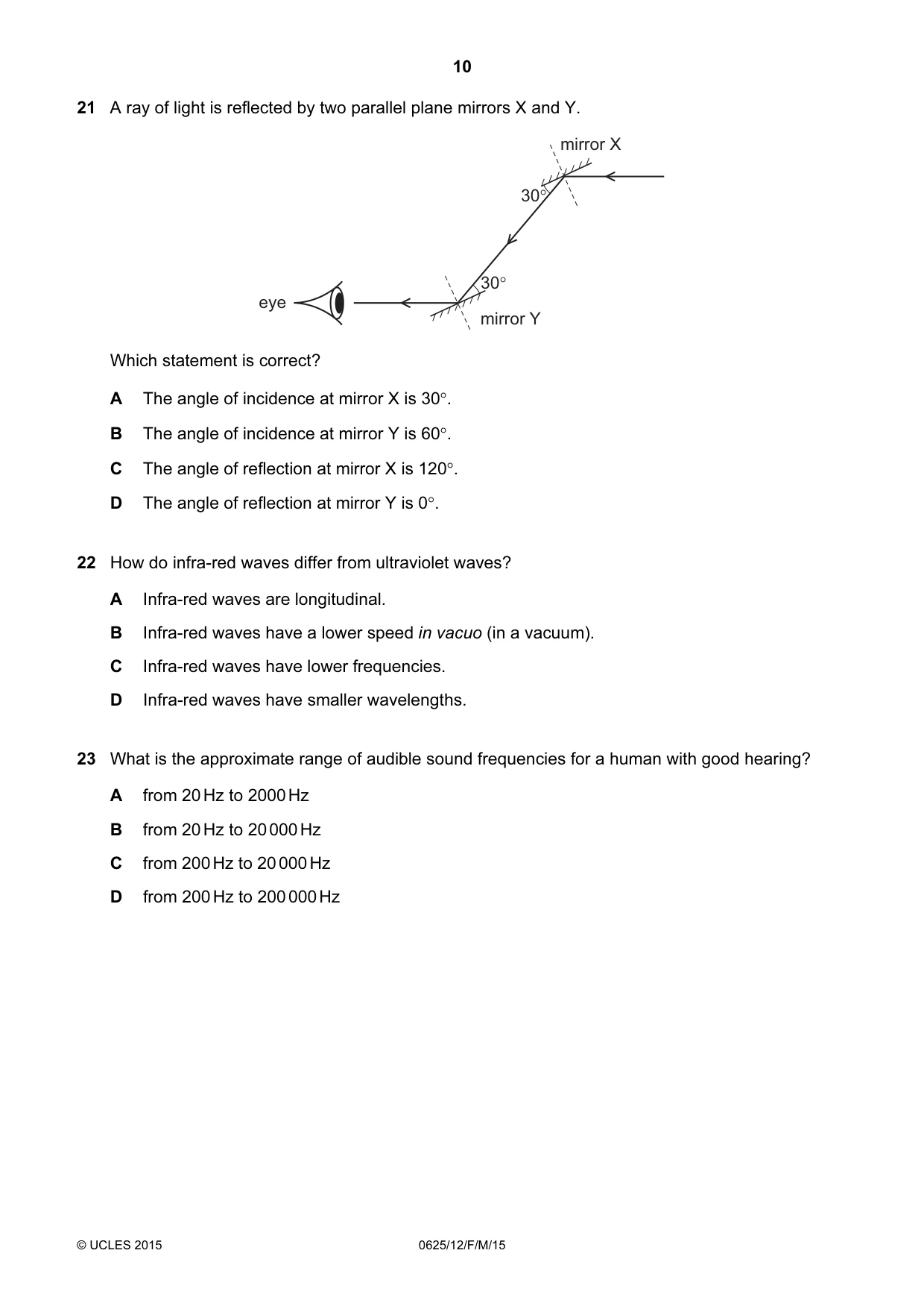 Cambridge IGCSE Physics 0625 2015 Feb/March Paper 1 · Variant 2 question paper, page 10 of 20