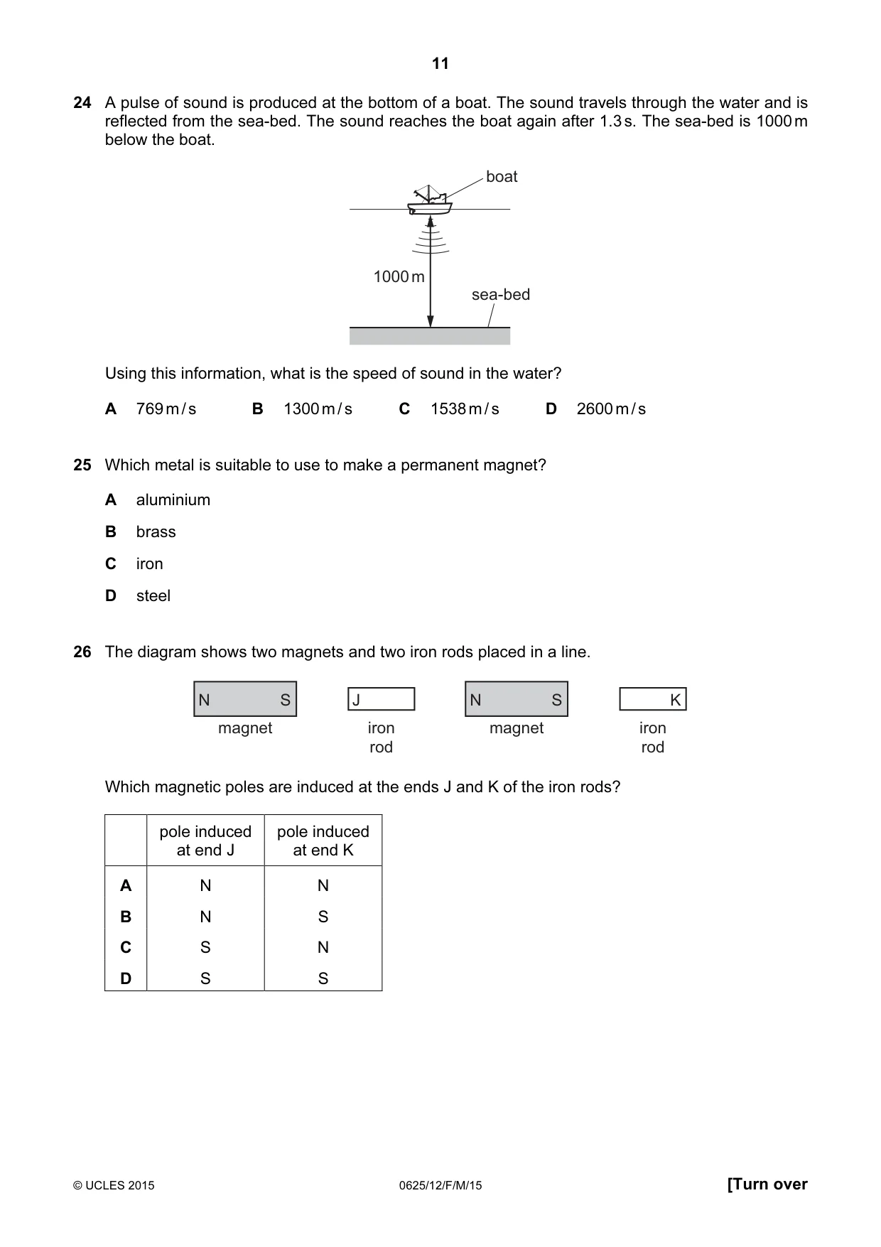 Cambridge IGCSE Physics 0625 2015 Feb/March Paper 1 · Variant 2 question paper, page 11 of 20