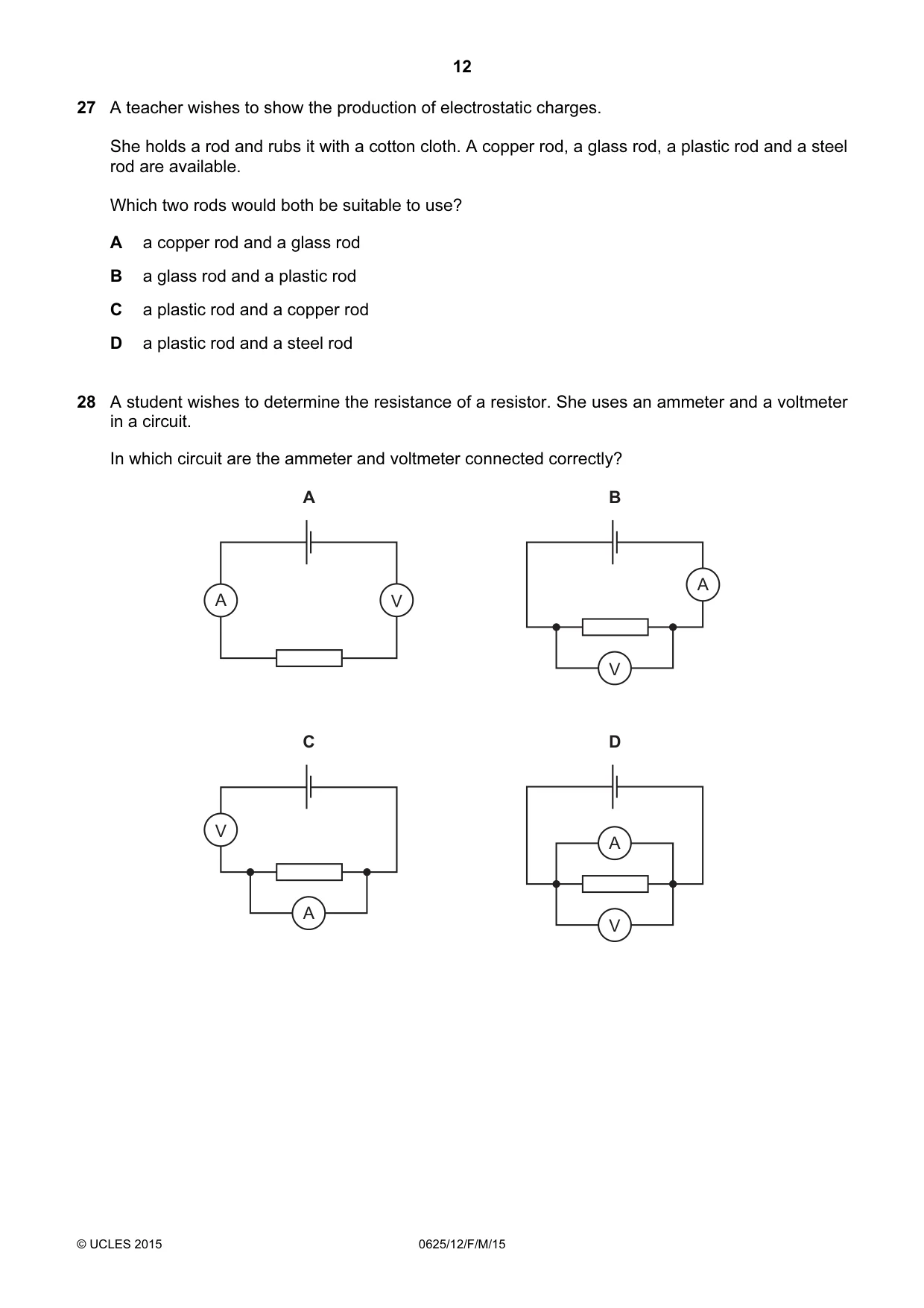 Cambridge IGCSE Physics 0625 2015 Feb/March Paper 1 · Variant 2 question paper, page 12 of 20