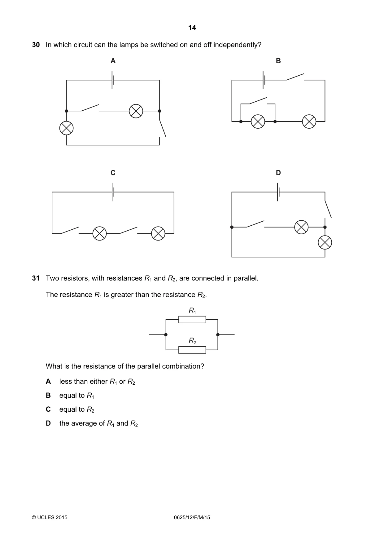 Cambridge IGCSE Physics 0625 2015 Feb/March Paper 1 · Variant 2 question paper, page 14 of 20