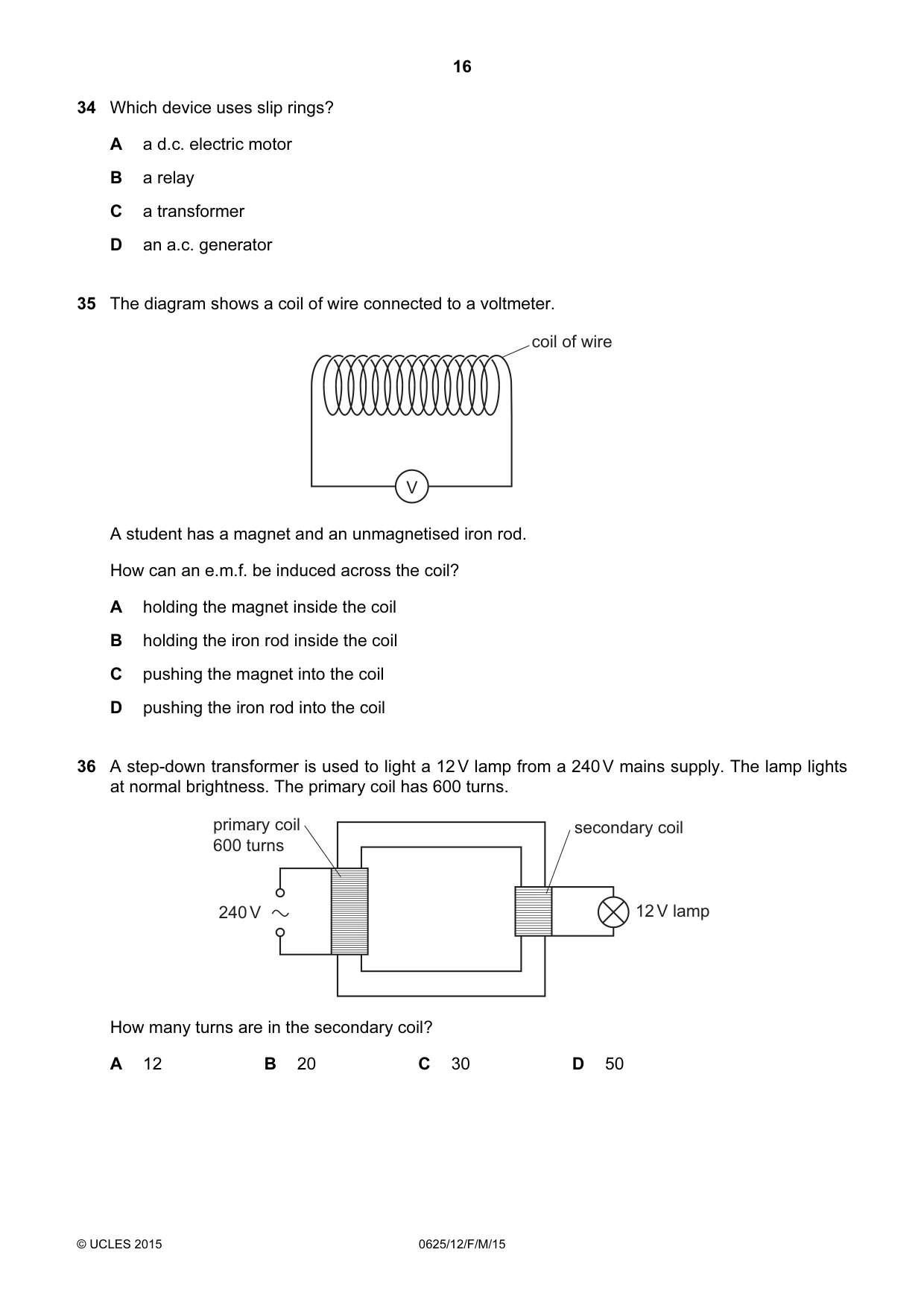 Cambridge IGCSE Physics 0625 2015 Feb/March Paper 1 · Variant 2 question paper, page 16 of 20