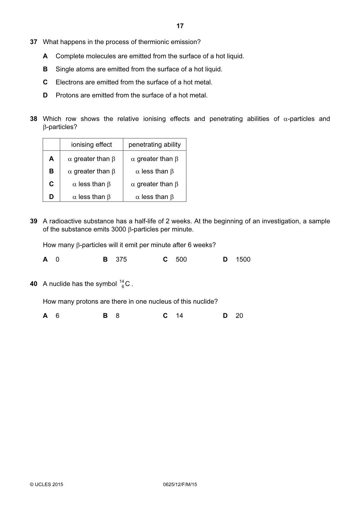 Cambridge IGCSE Physics 0625 2015 Feb/March Paper 1 · Variant 2 question paper, page 17 of 20