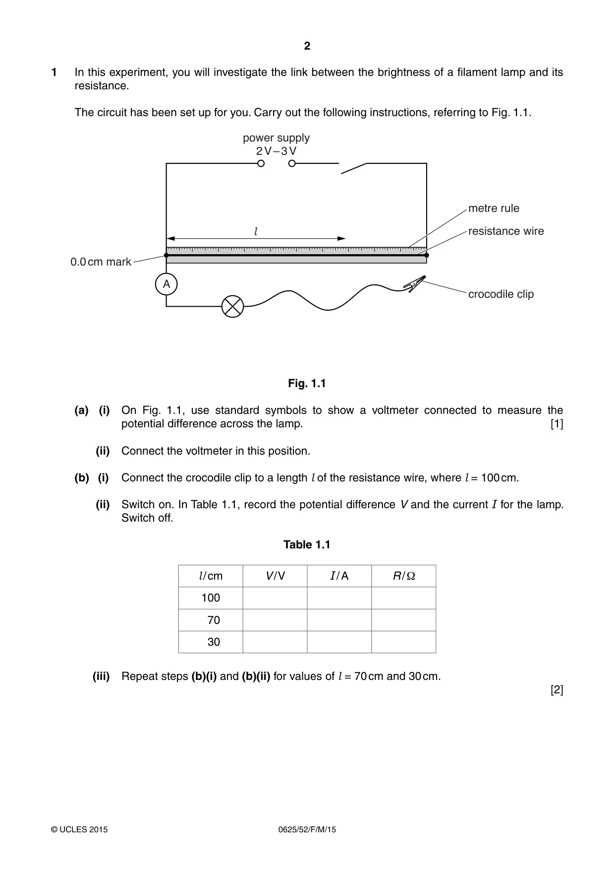 Cambridge IGCSE Physics 0625 2015 Feb/March Paper 5 · Variant 2 question paper, page 2 of 12