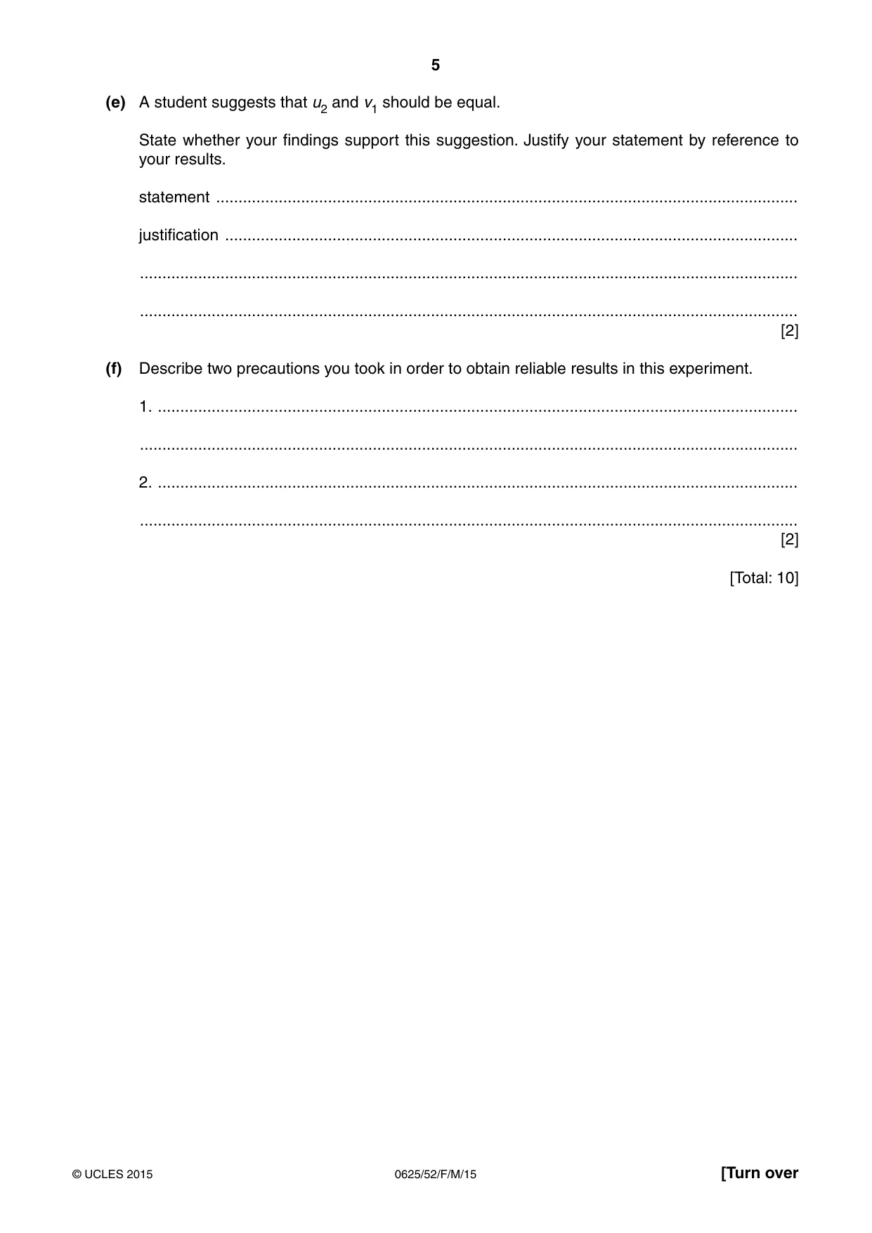Cambridge IGCSE Physics 0625 2015 Feb/March Paper 5 · Variant 2 question paper, page 5 of 12