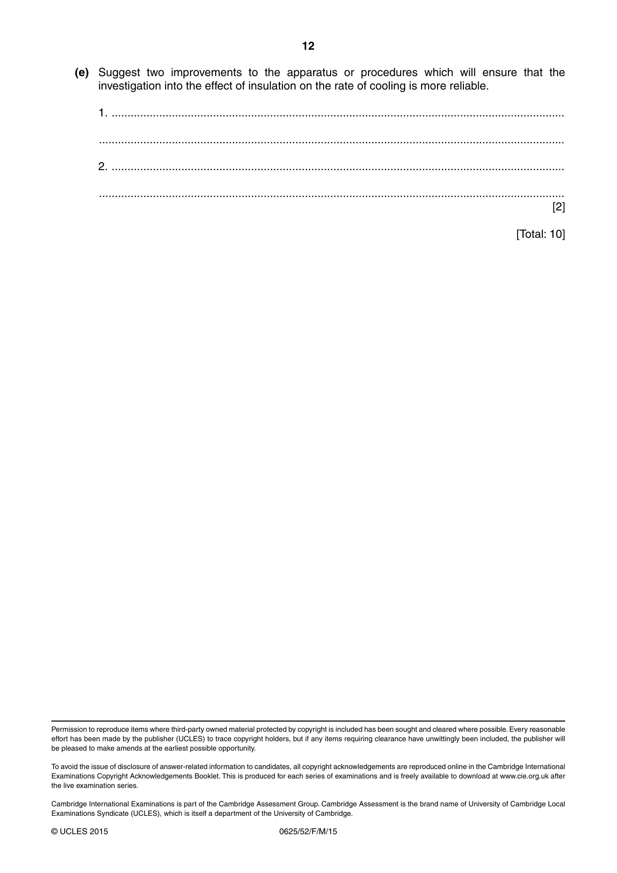 Cambridge IGCSE Physics 0625 2015 Feb/March Paper 5 · Variant 2 question paper, page 12 of 12