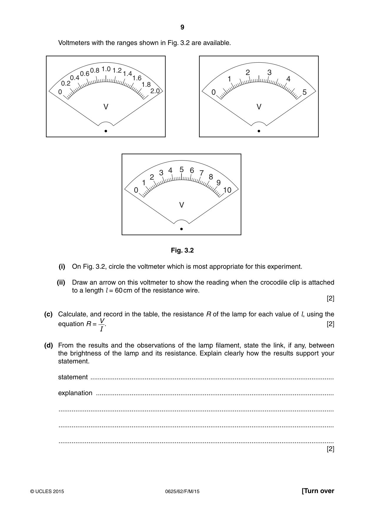 Cambridge IGCSE Physics 0625 2015 Feb/March Paper 6 · Variant 2 question paper, page 9 of 16