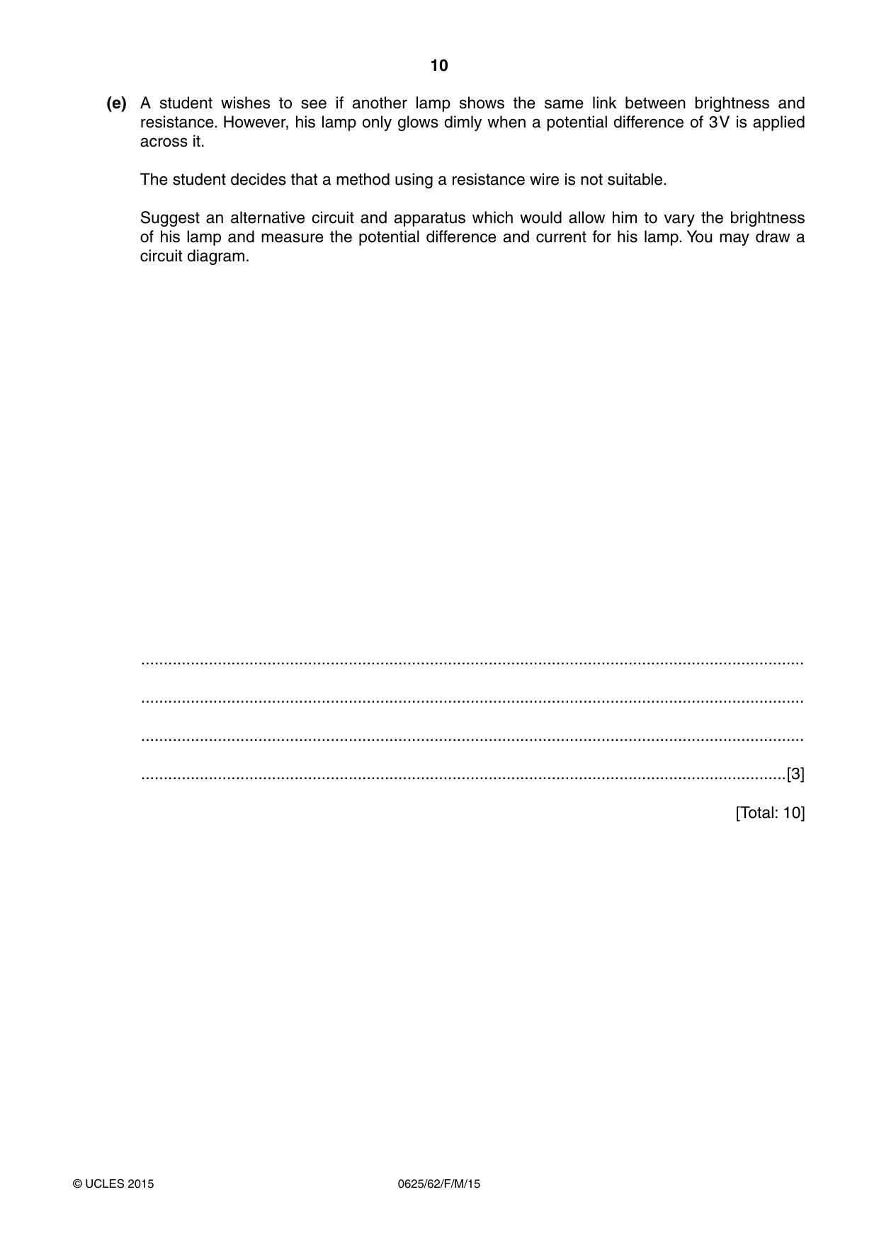 Cambridge IGCSE Physics 0625 2015 Feb/March Paper 6 · Variant 2 question paper, page 10 of 16