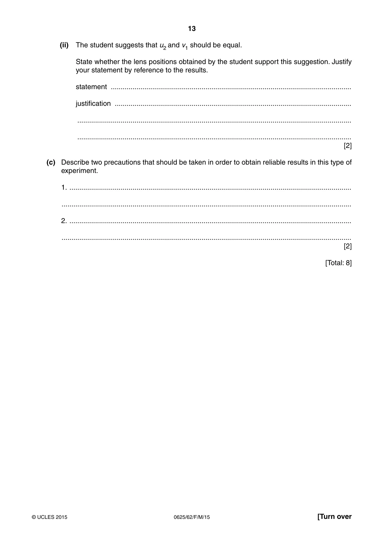 Cambridge IGCSE Physics 0625 2015 Feb/March Paper 6 · Variant 2 question paper, page 13 of 16