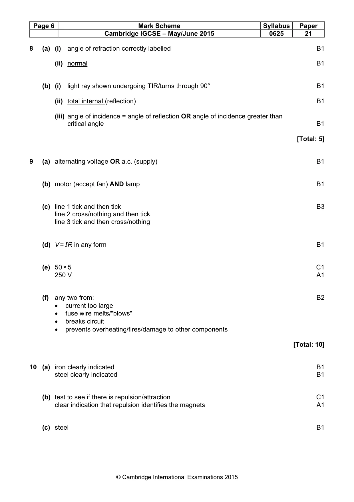 Mark scheme, page 6 of 7