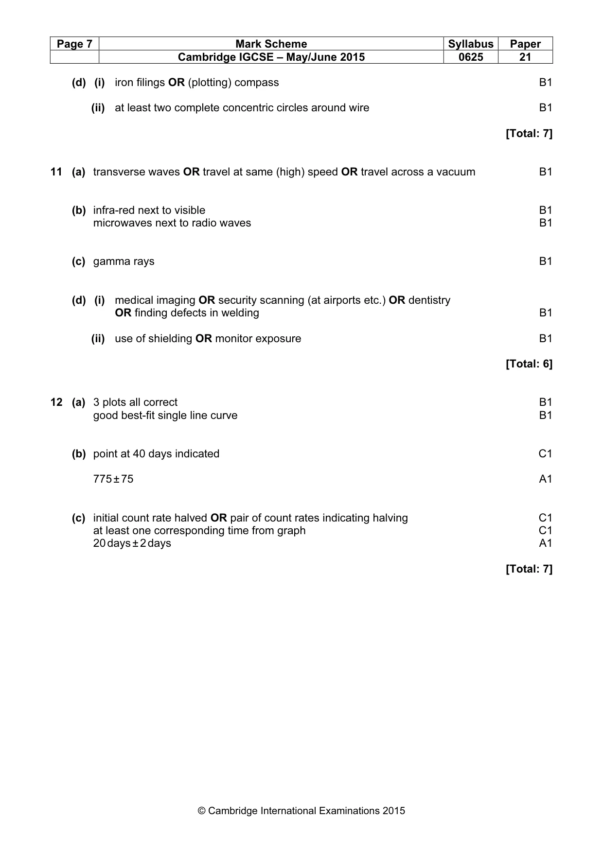 Mark scheme, page 7 of 7