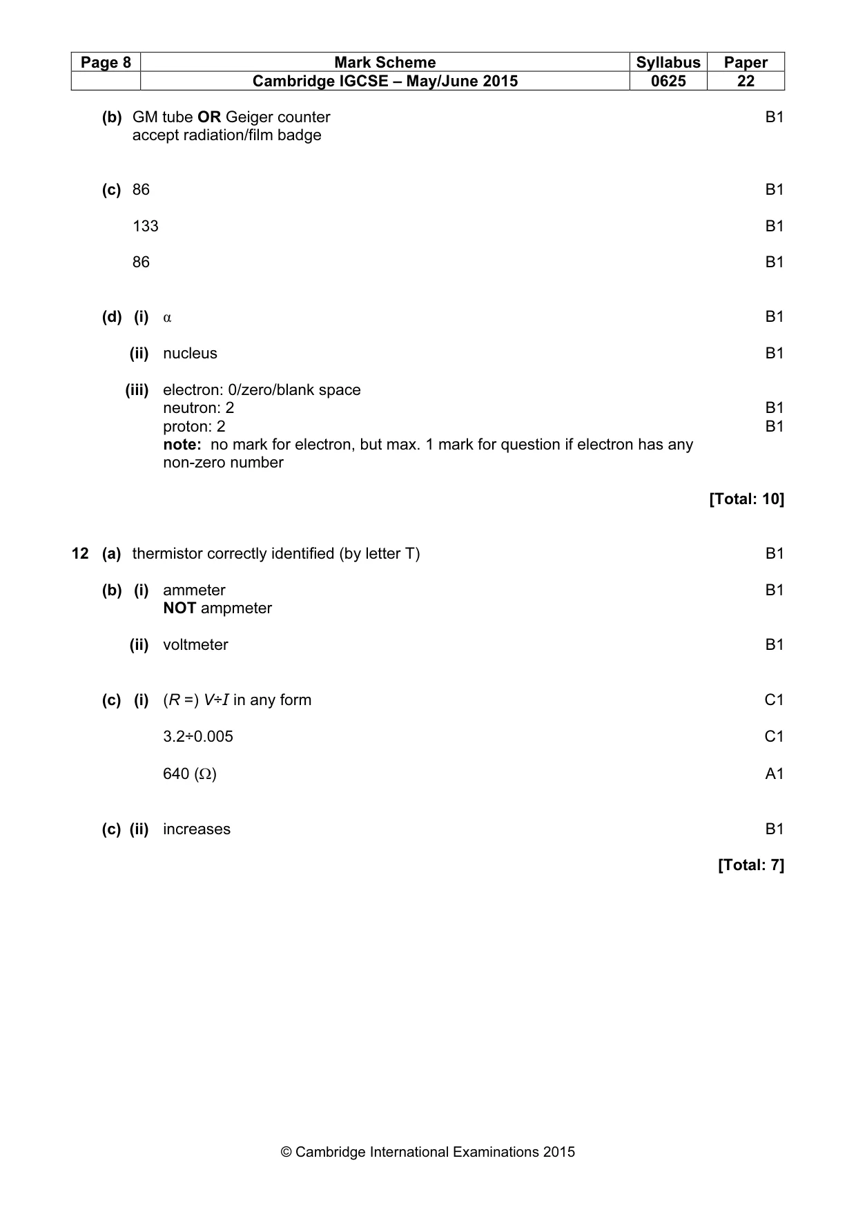 Mark scheme, page 8 of 8