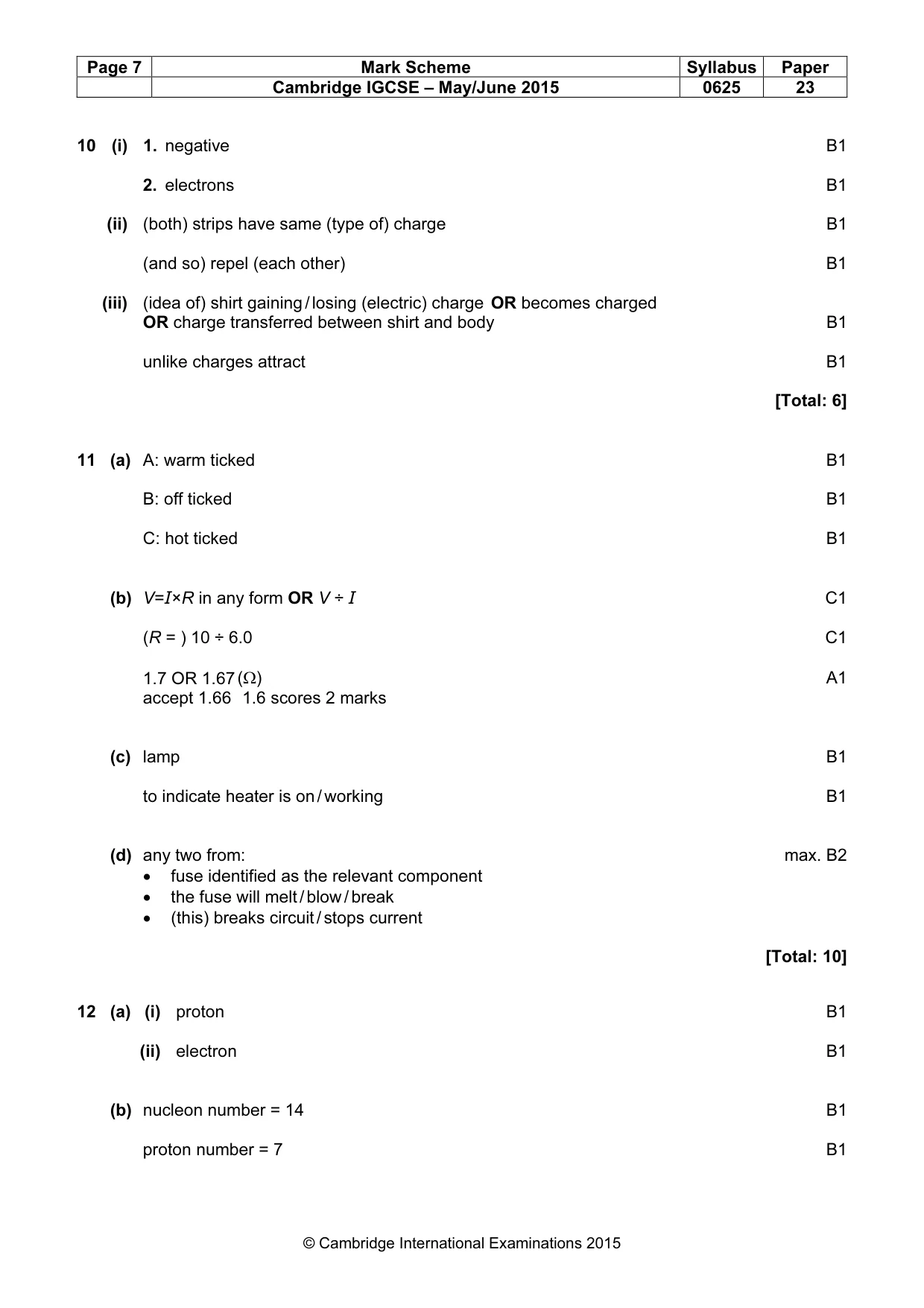 Mark scheme, page 7 of 8