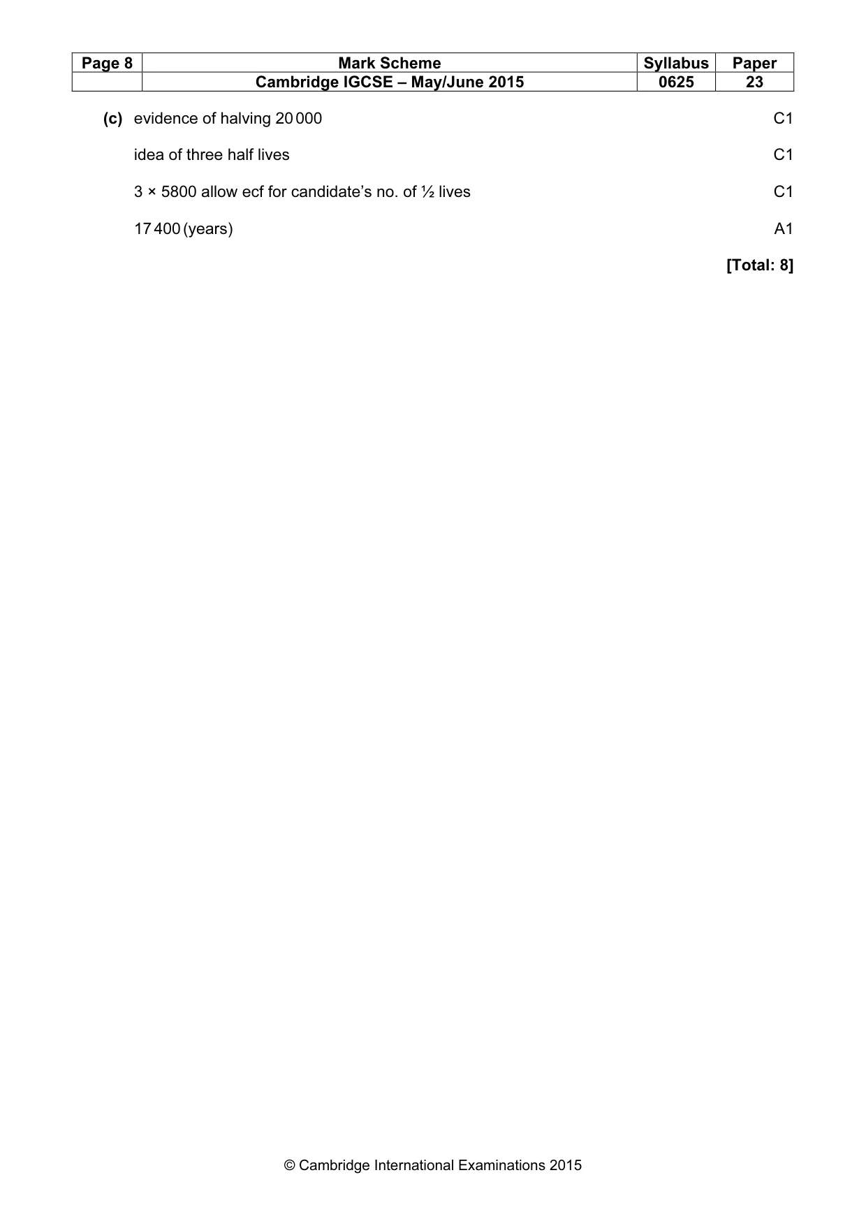 Mark scheme, page 8 of 8