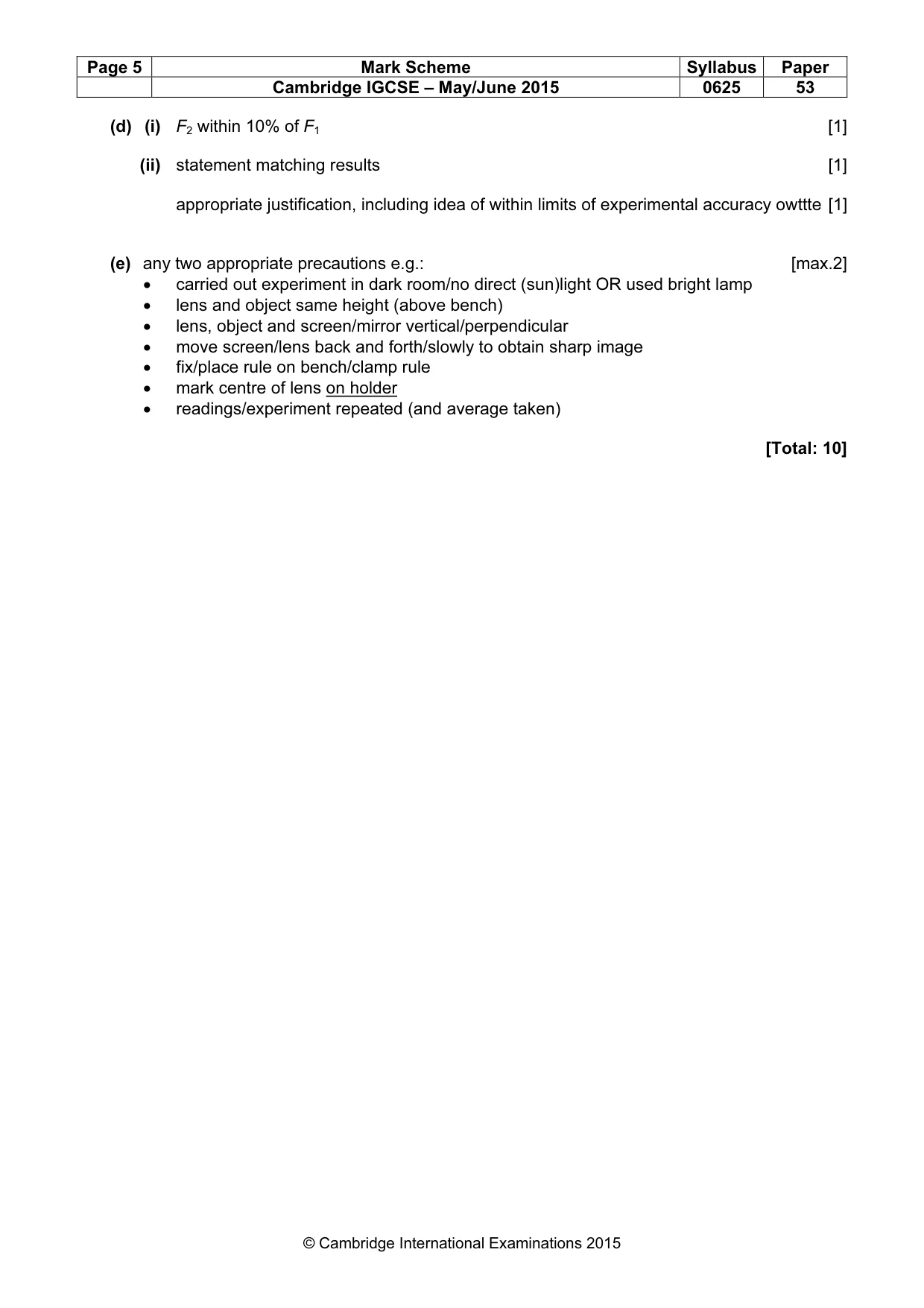 Mark scheme, page 5 of 5