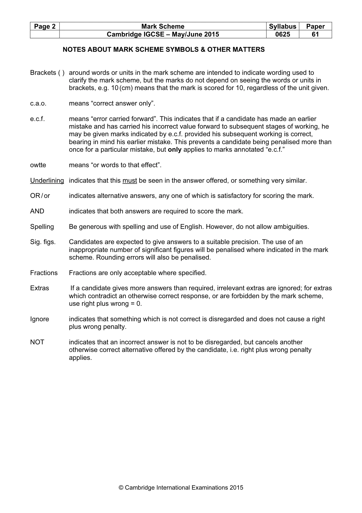Mark scheme, page 2 of 5