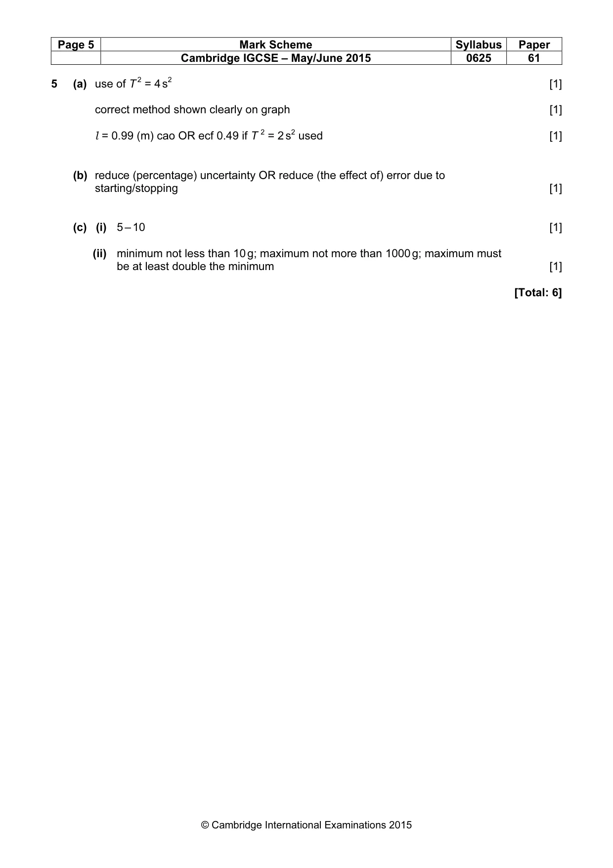 Mark scheme, page 5 of 5