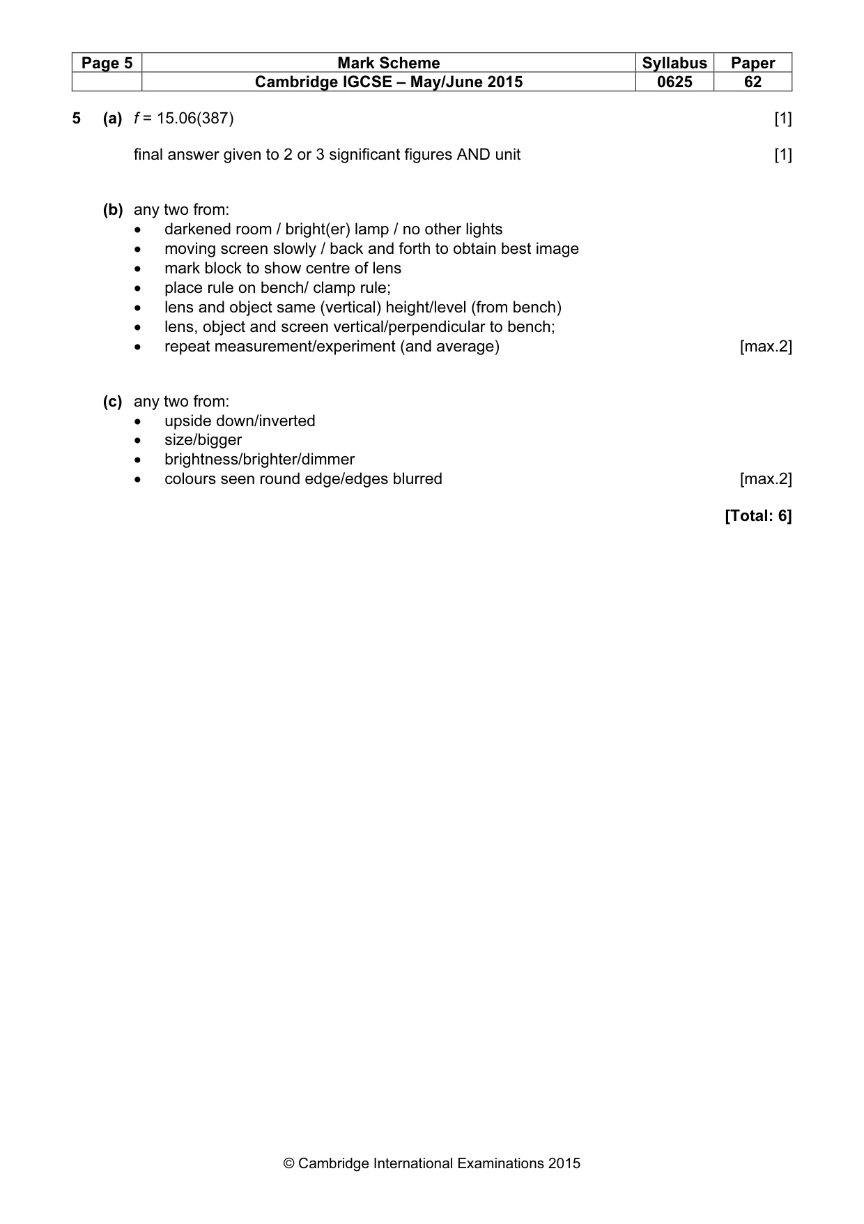 Mark scheme, page 5 of 5