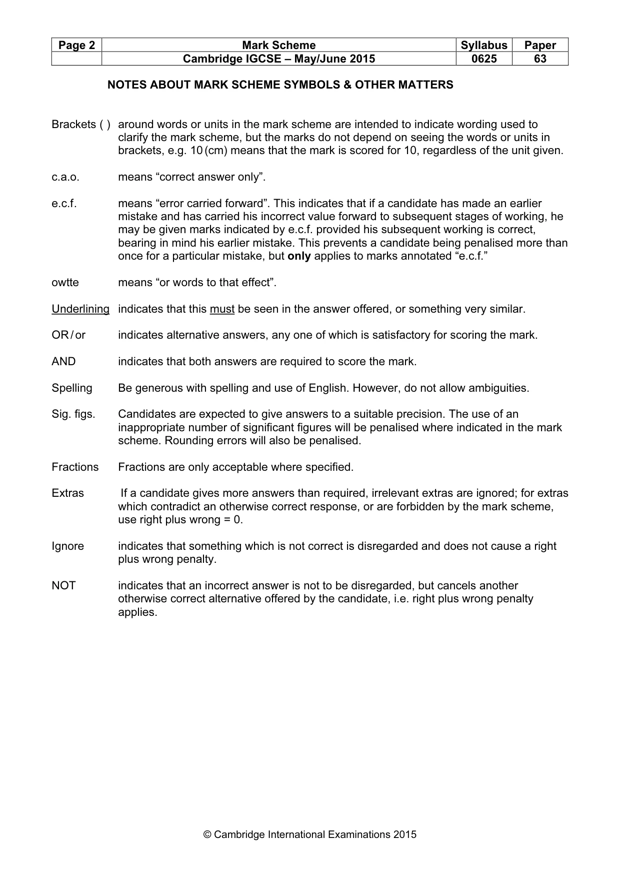 Mark scheme, page 2 of 5