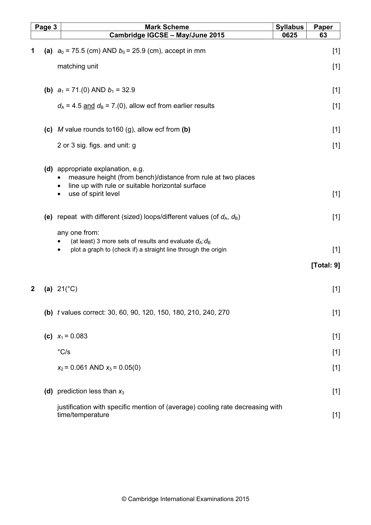 Mark scheme, page 3 of 5