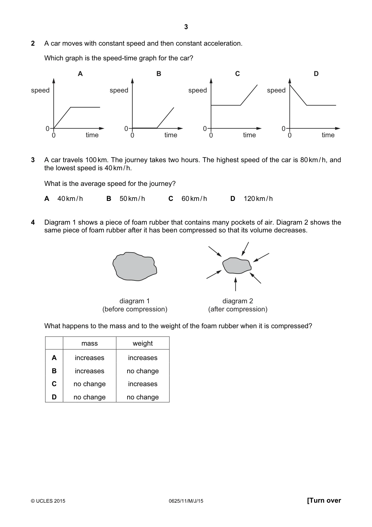Cambridge IGCSE Physics 0625 2015 May/June Paper 1 · Variant 1 question paper, page 3 of 20