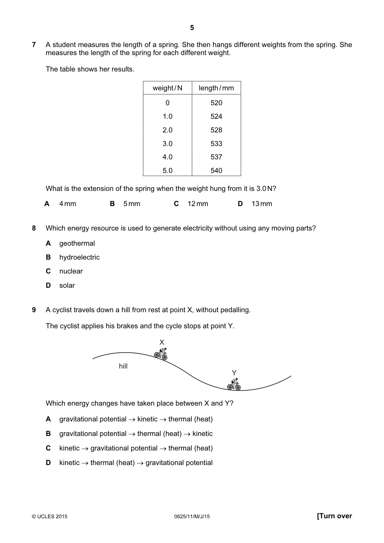 Cambridge IGCSE Physics 0625 2015 May/June Paper 1 · Variant 1 question paper, page 5 of 20